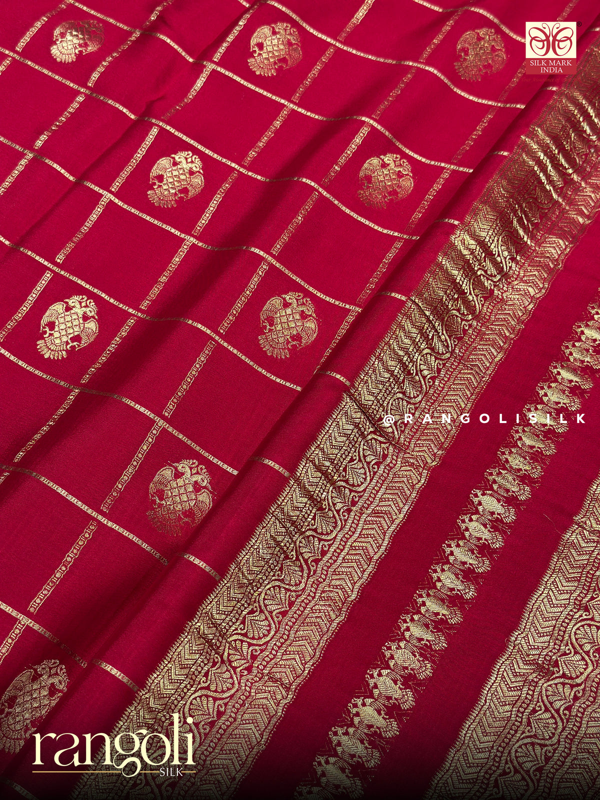 Pure Mysore Crepe Silk Saree in Red and Maroon Shades - Silk Mark Certified - Post 1063