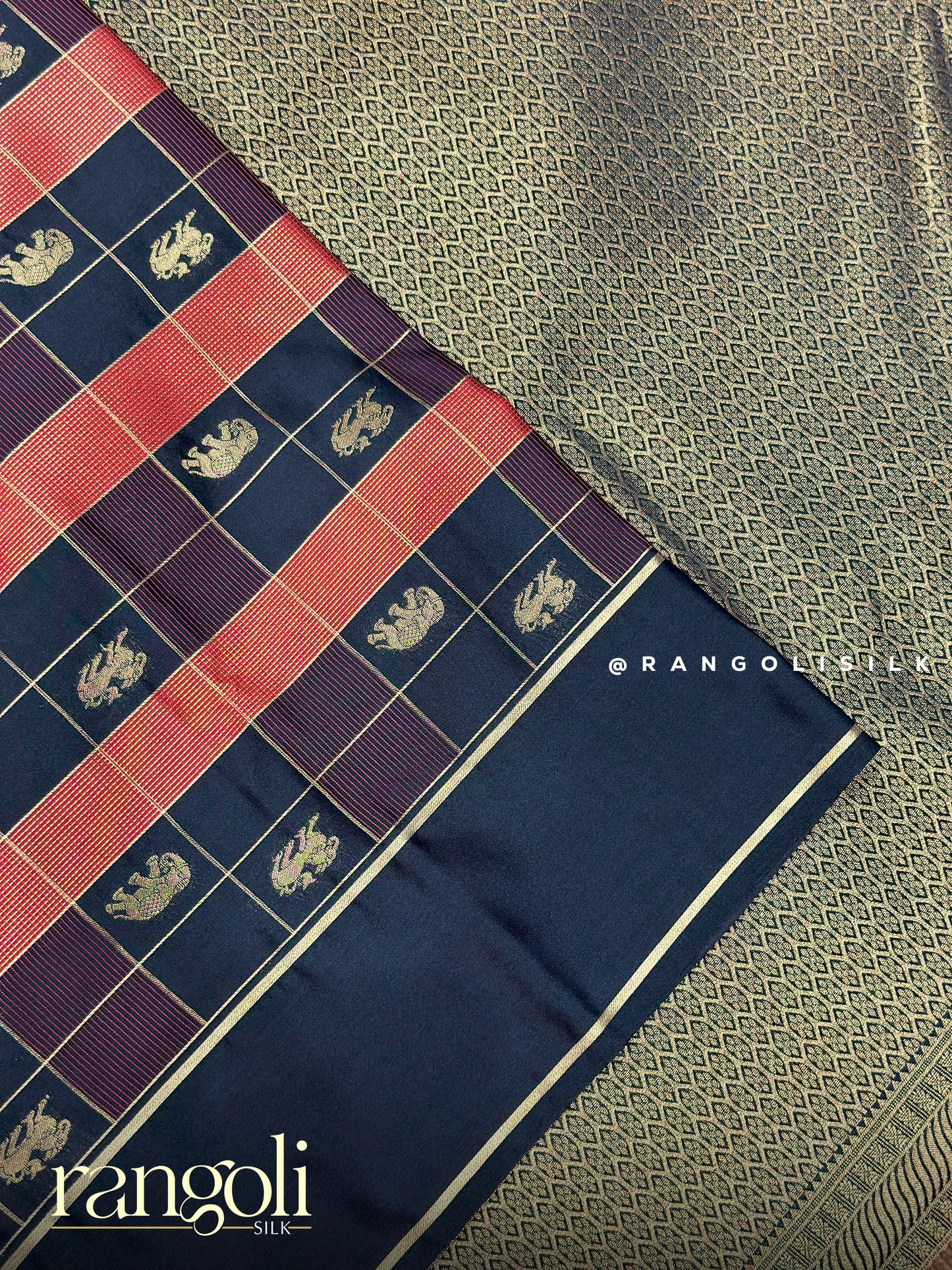 Vintage Semi Kanjivaram Silk Saree with Elephant Buttas & Zari Woven Checks - Post 967
