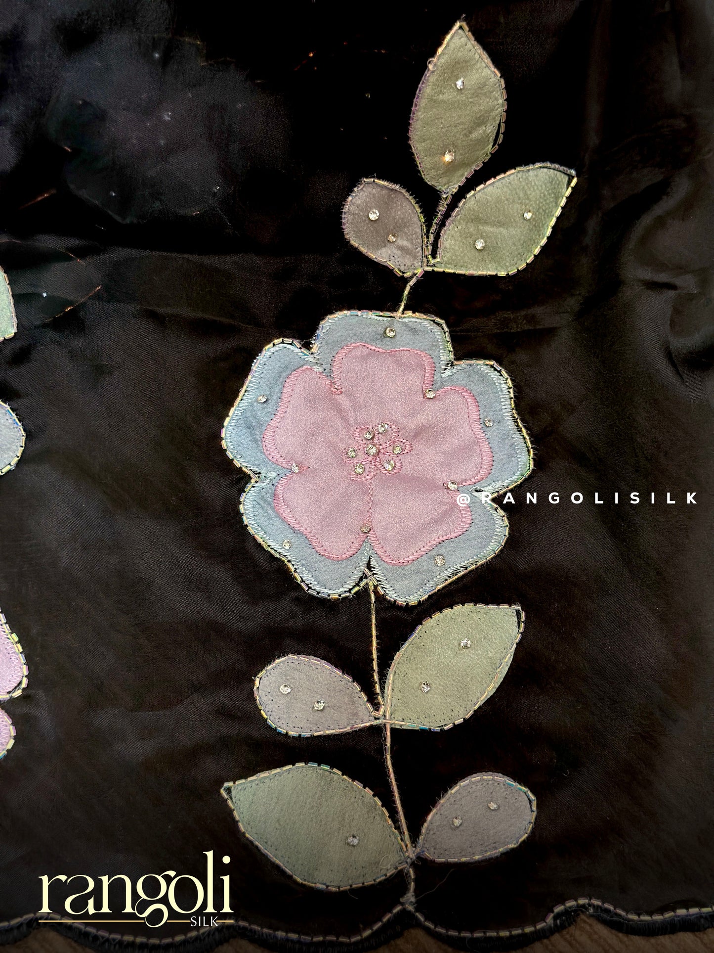 Black Designer Saree with Pastel Floral Detailing - Post 731