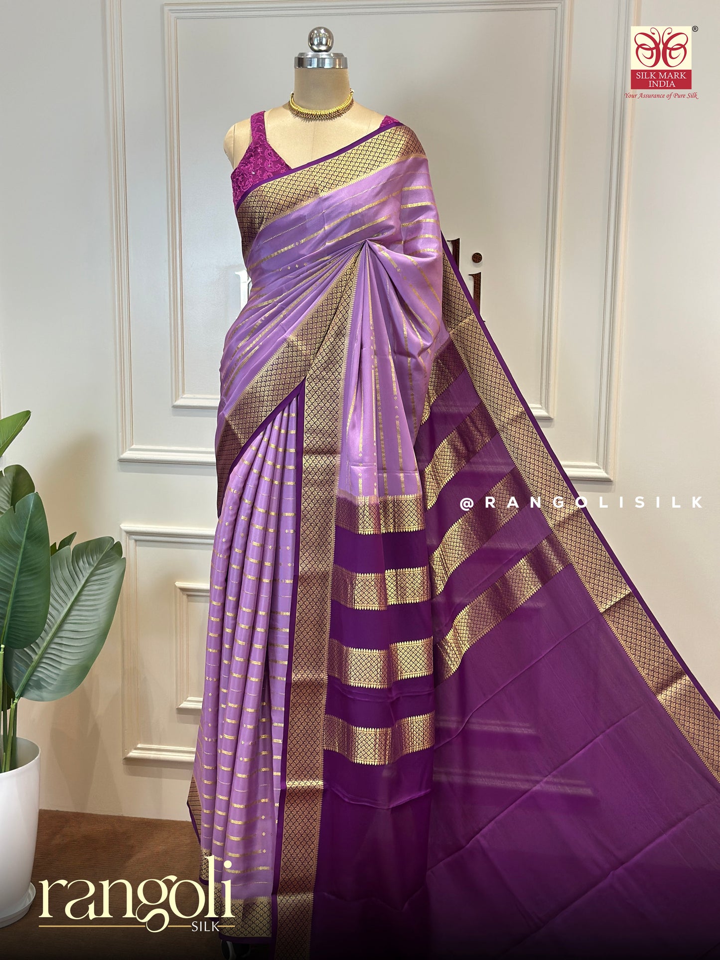 Pure Mysore Crepe Silk Saree with Elegant Stripe Design - Silk Mark Certified - Post 968