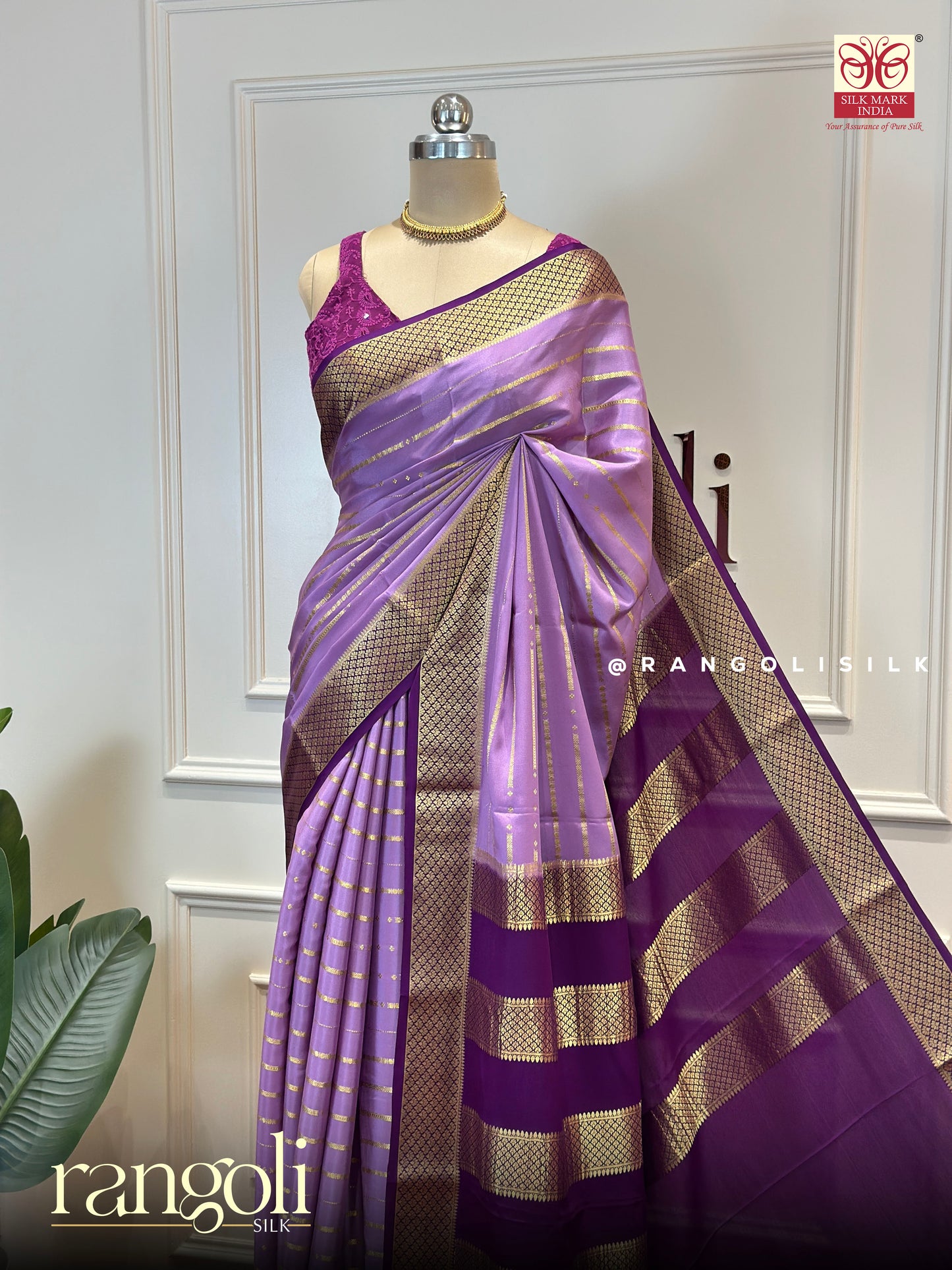 Pure Mysore Crepe Silk Saree with Elegant Stripe Design - Silk Mark Certified - Post 968