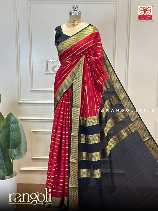 Pure Mysore Crepe Silk Saree with Elegant Stripe Design - Silk Mark Certified - Post 968