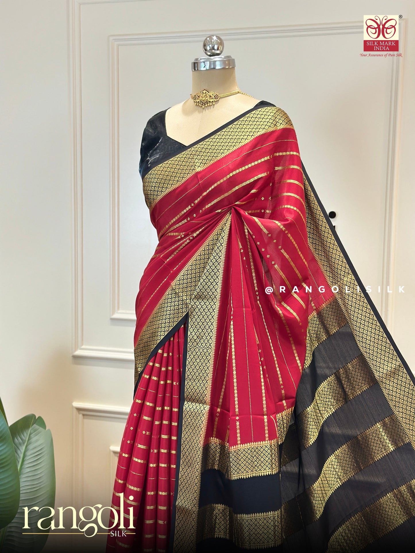 Pure Mysore Crepe Silk Saree with Elegant Stripe Design - Silk Mark Certified - Post 968