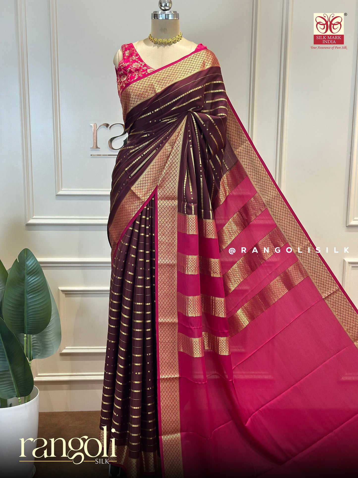 Pure Mysore Crepe Silk Saree with Elegant Stripe Design - Silk Mark Certified - Post 968