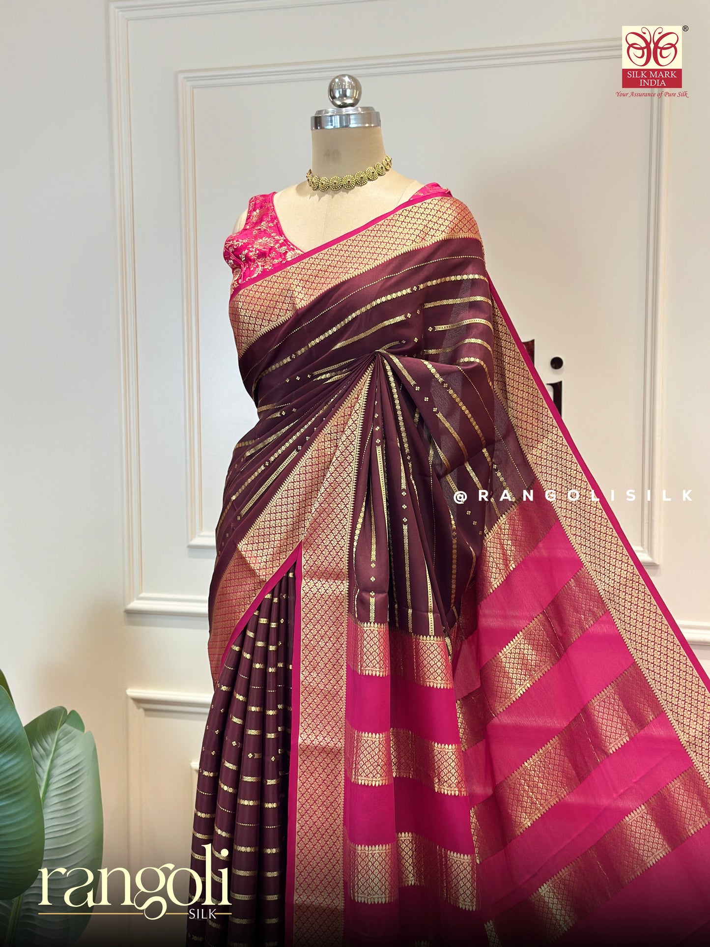 Pure Mysore Crepe Silk Saree with Elegant Stripe Design - Silk Mark Certified - Post 968