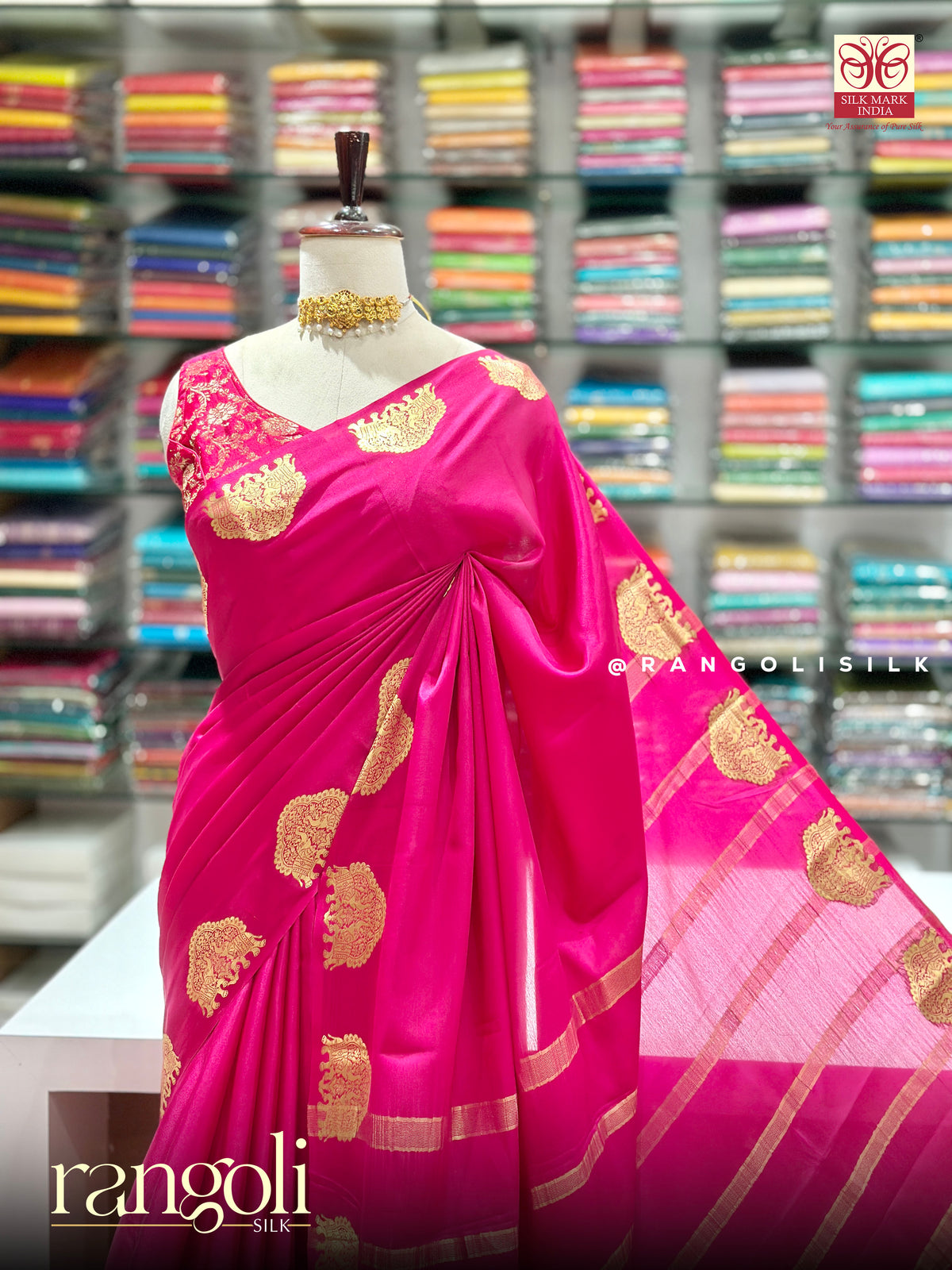 Pure Mysore Crepe Silk Saree with Gold Zari Elephant Motifs - Silk Mark Certified - Post 1064