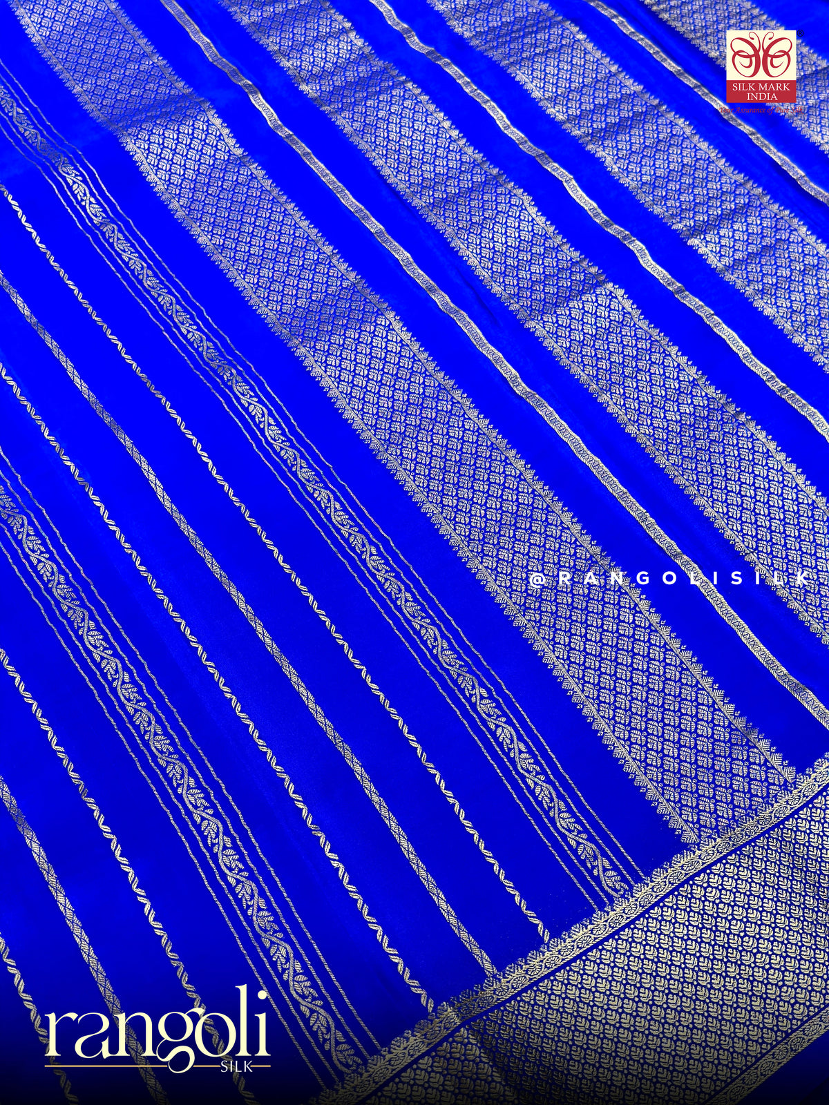 Pure Mysore Crepe Silk Saree in Royal Blue Shades - Silk Mark Certified - Post 1065