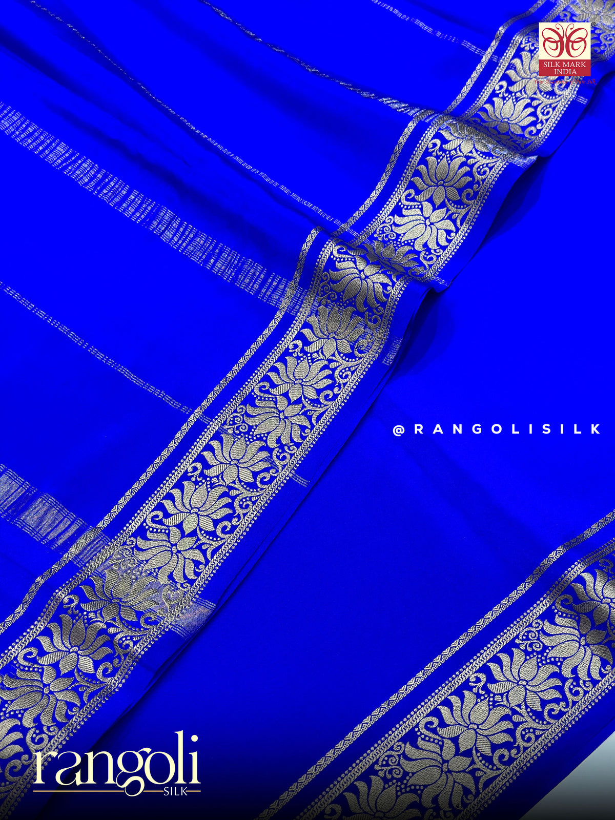 Pure Mysore Crepe Silk Saree in Royal Blue Shades - Silk Mark Certified - Post 1065
