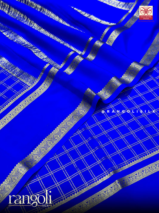 Pure Mysore Crepe Silk Saree in Royal Blue Shades - Silk Mark Certified - Post 1065