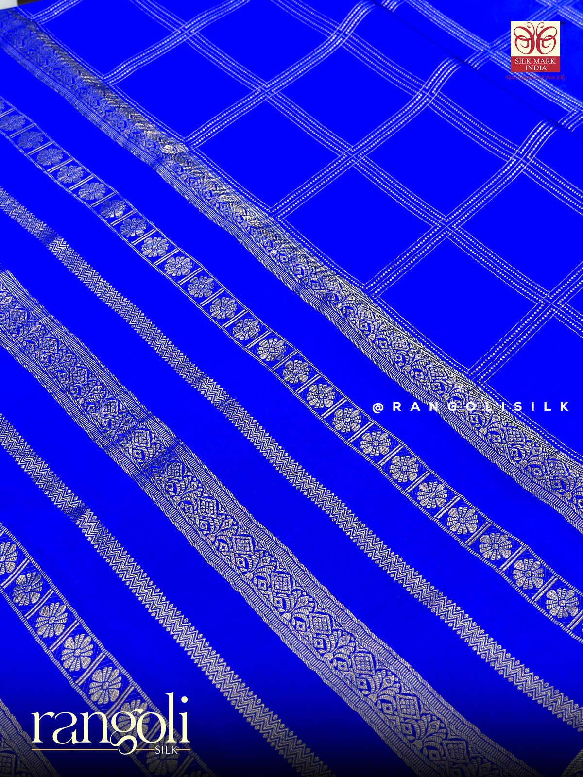 Pure Mysore Crepe Silk Saree in Royal Blue Shades - Silk Mark Certified - Post 1065