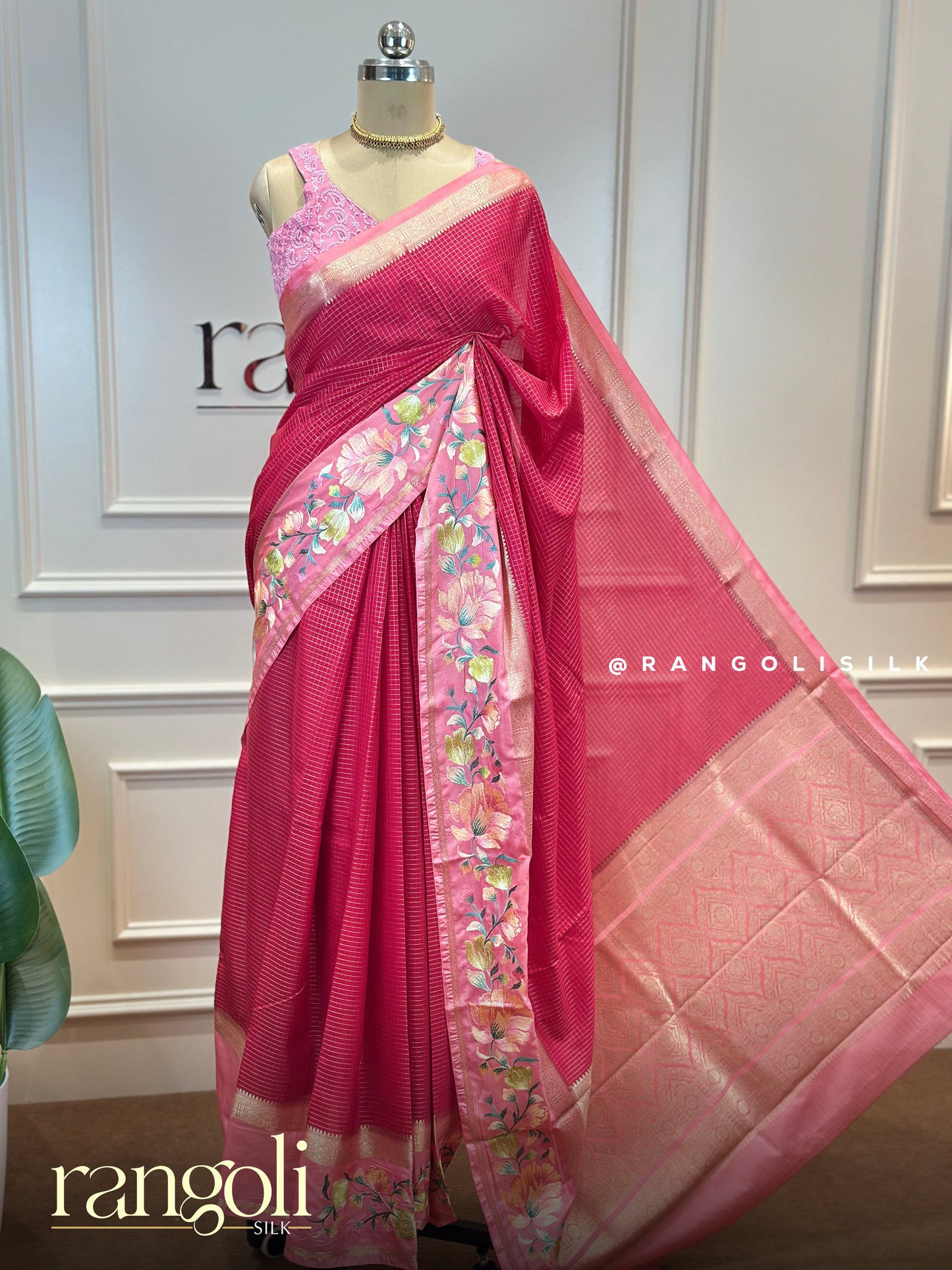 Semi Mysore Silk Saree with Modern Patterns & Contrast Colours - Post 850