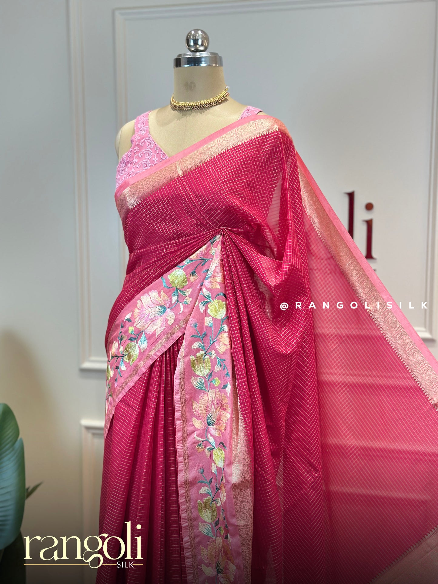 Semi Mysore Silk Saree with Modern Patterns & Contrast Colours - Post 850