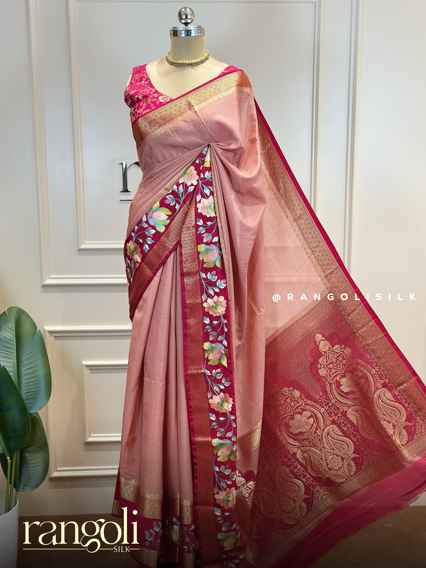 Semi Mysore Silk Saree with Modern Patterns & Contrast Colours - Post 850