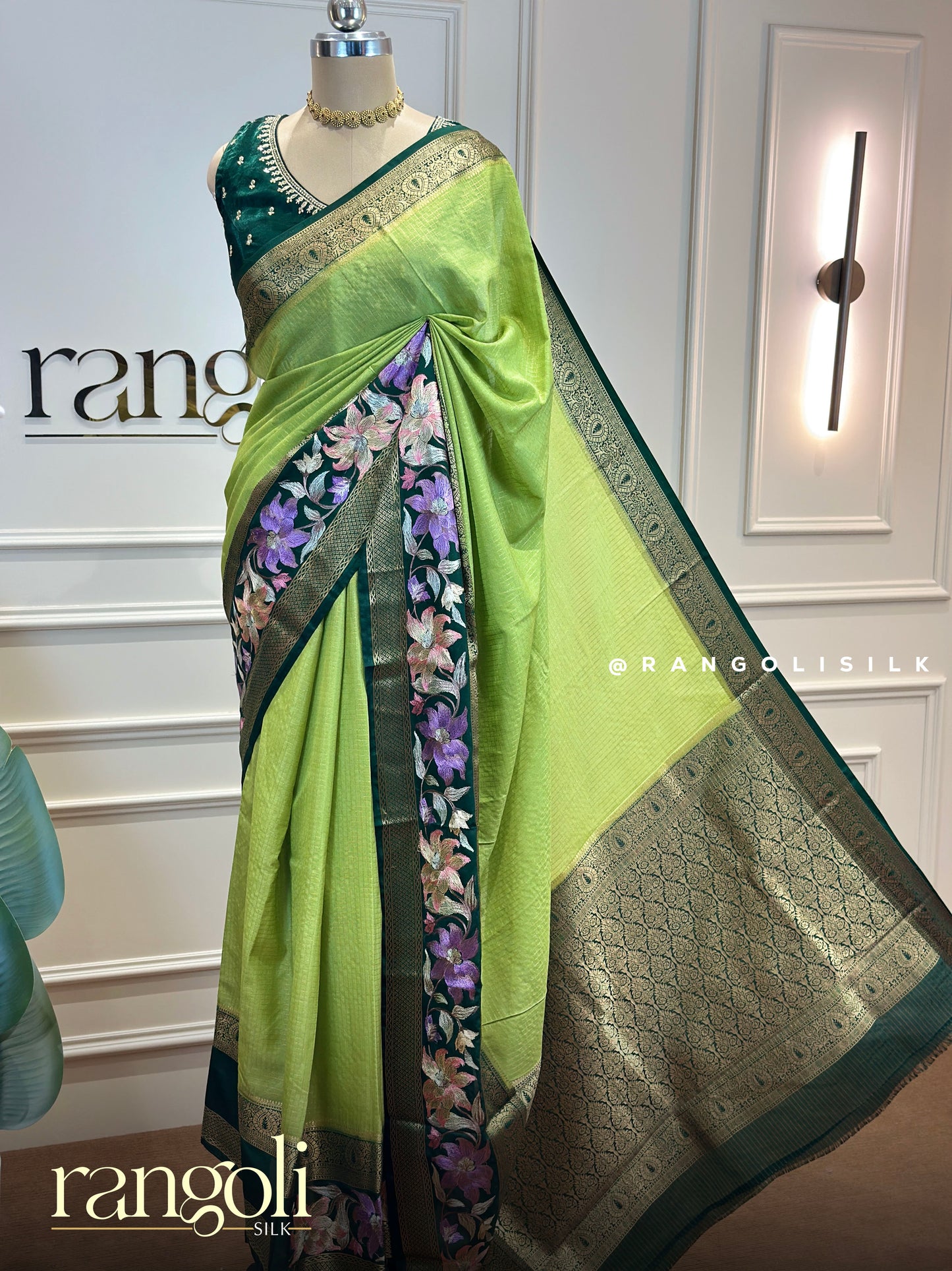 Semi Mysore Silk Saree with Modern Patterns & Contrast Colours - Post 850