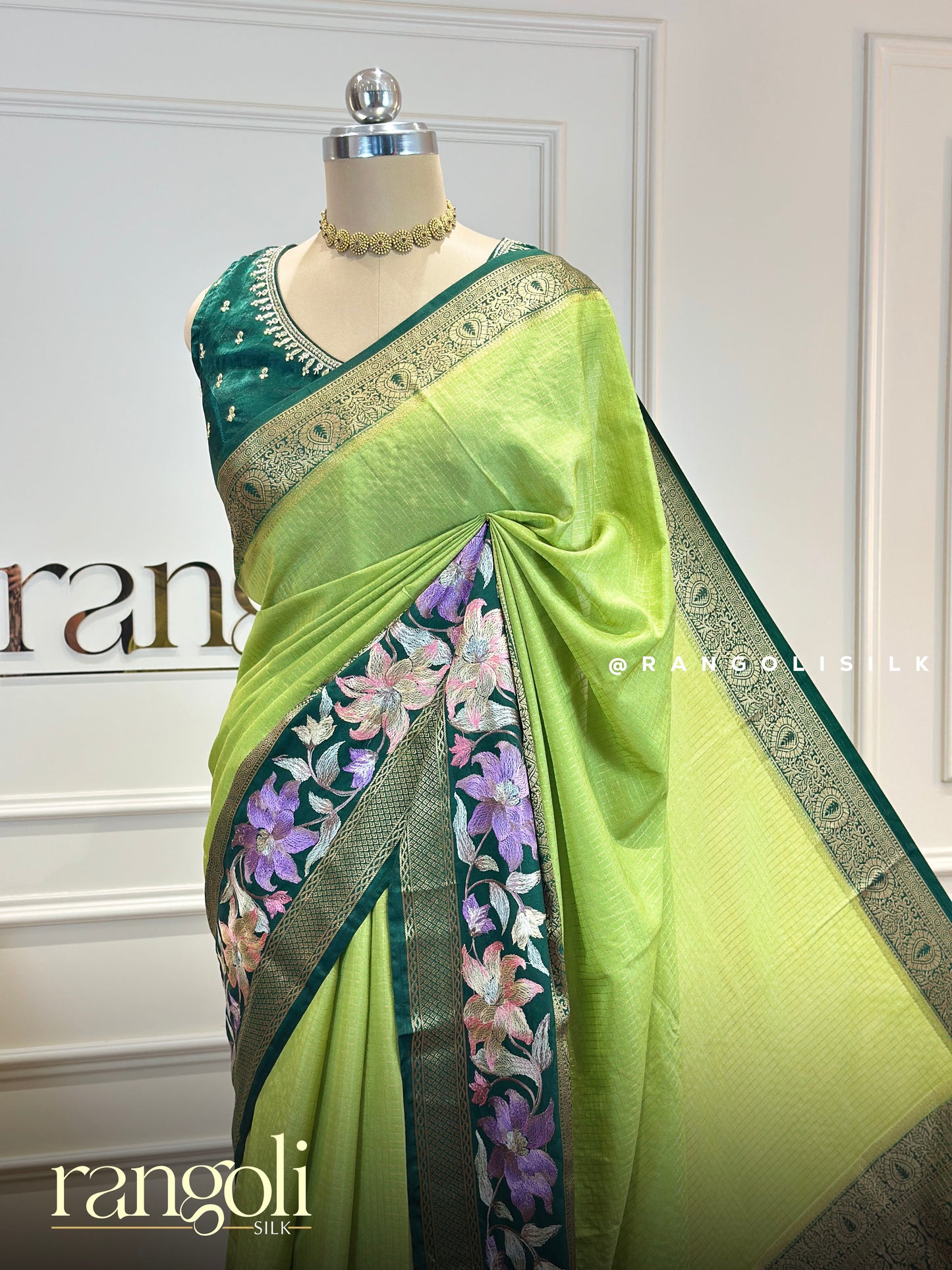 Semi Mysore Silk Saree with Modern Patterns & Contrast Colours - Post 850