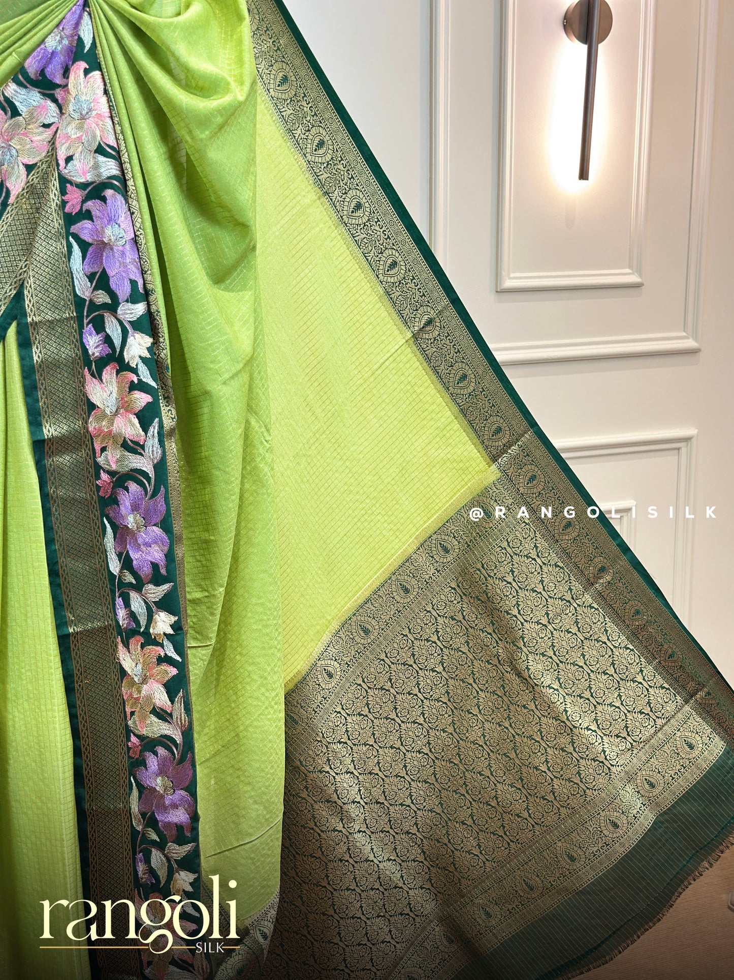 Semi Mysore Silk Saree with Modern Patterns & Contrast Colours - Post 850