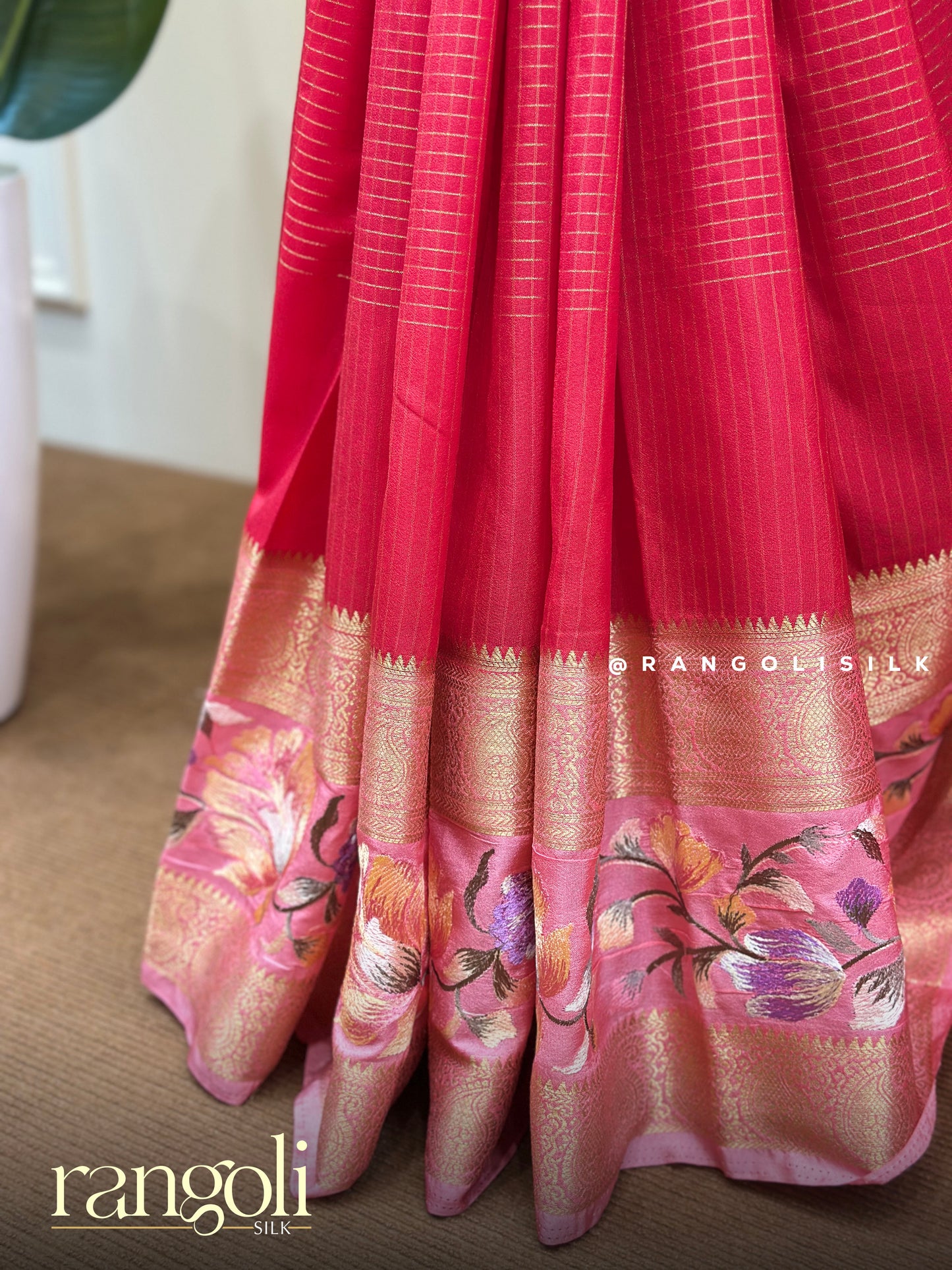 Semi Mysore Silk Saree in Crepe Fabric with Floral Embroidered Border - Post 859