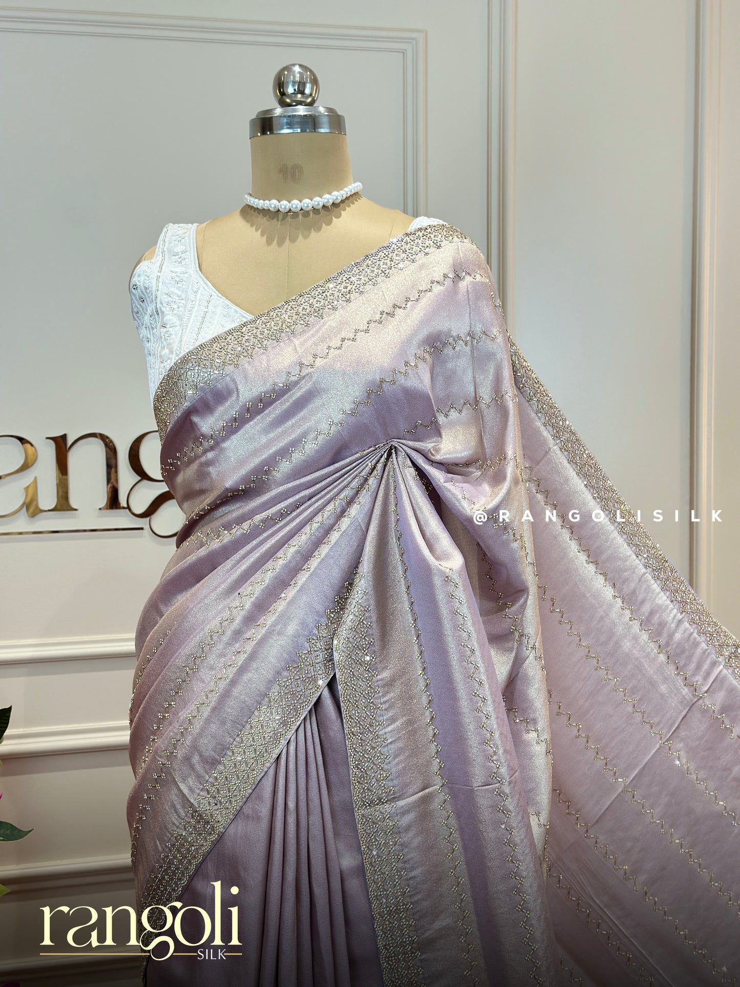 Dreamy Pastel Designer Saree with Zigzag Zari Work & Embellished Border - Post 852