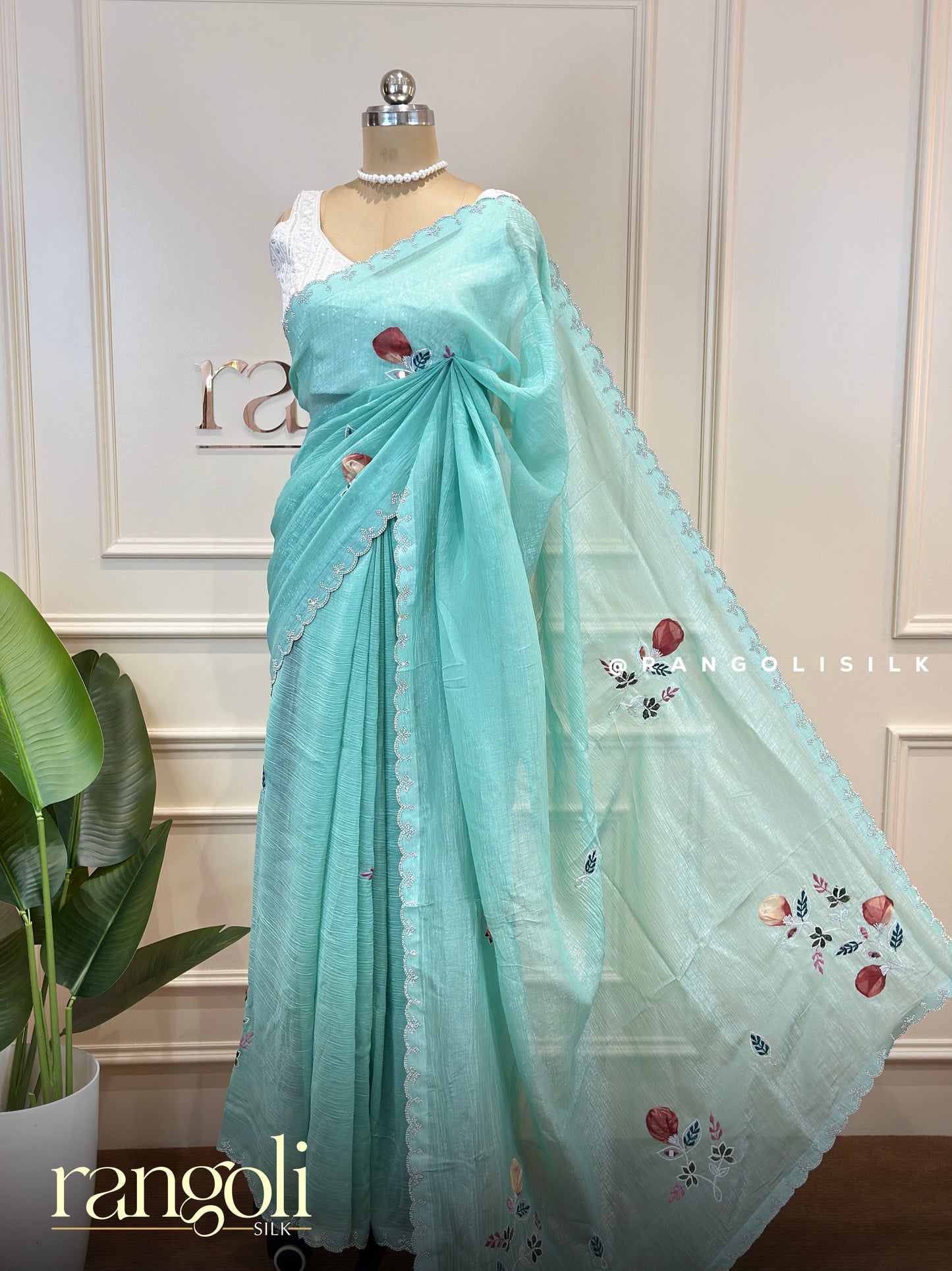 Designer Fancy Saree with Floral Embroidery - Post 858