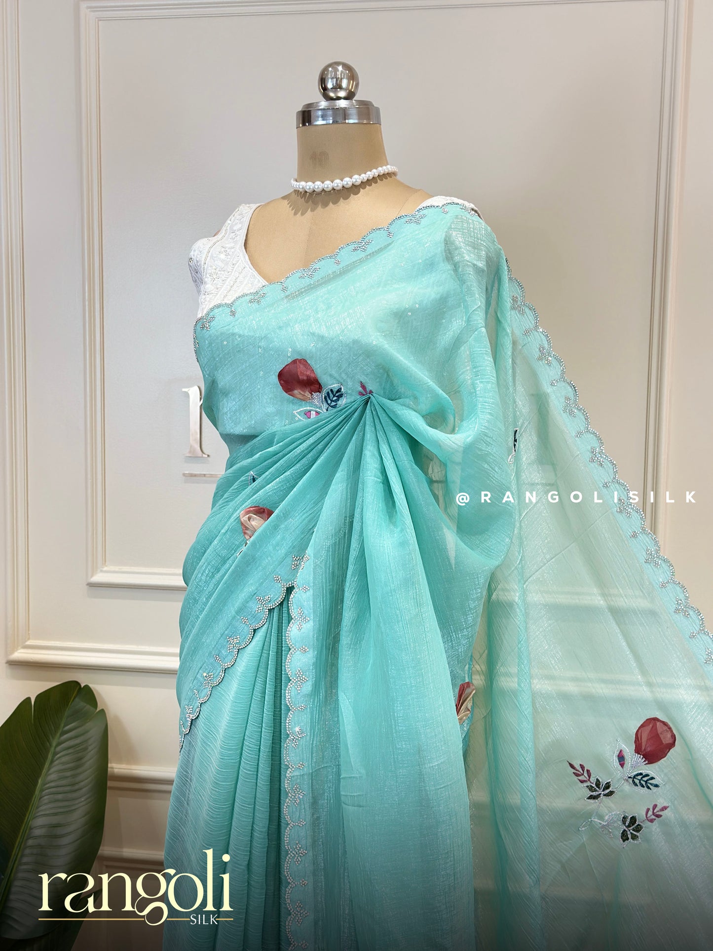 Designer Fancy Saree with Floral Embroidery - Post 858
