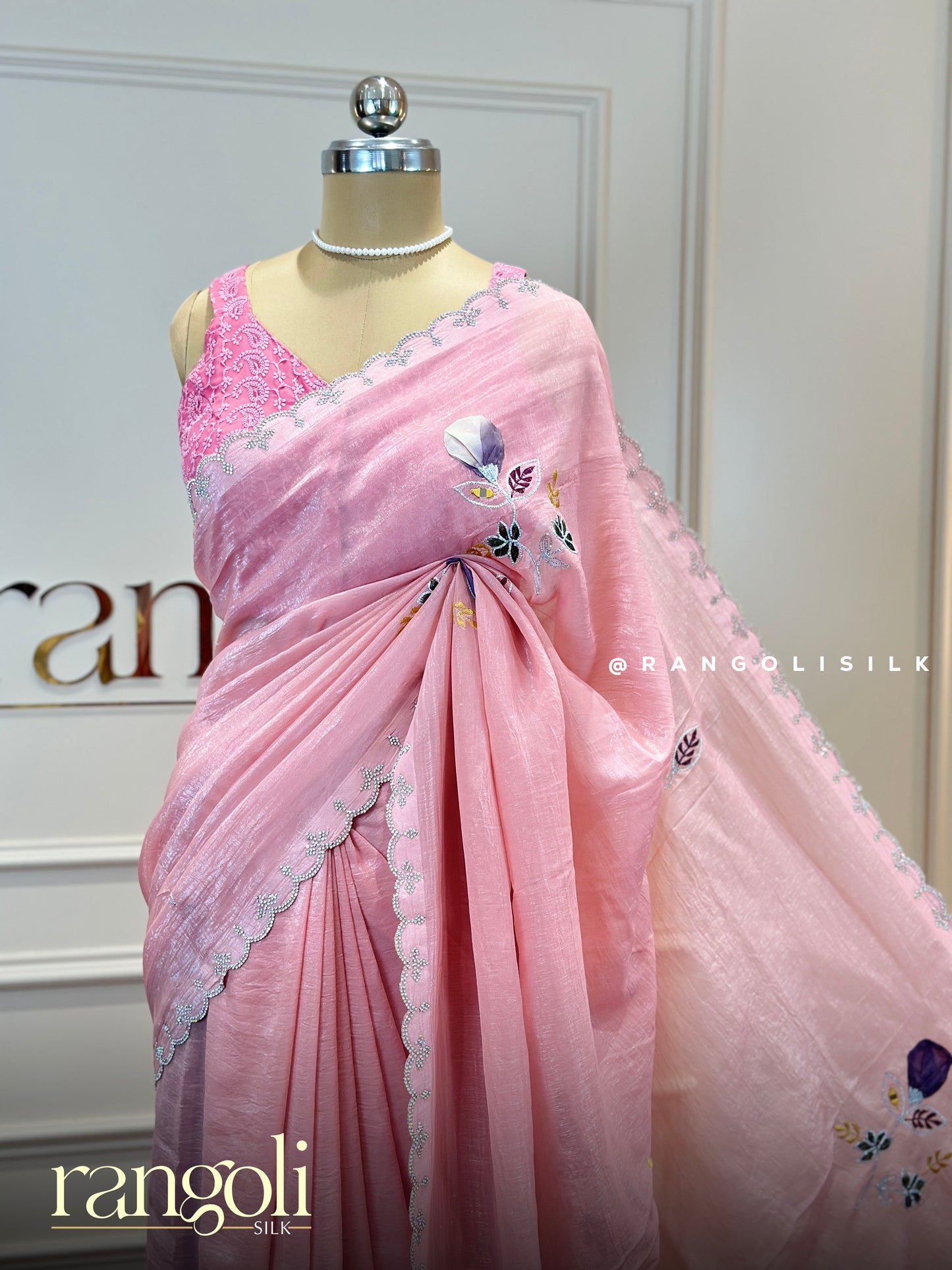 Designer Fancy Saree with Floral Embroidery - Post 858