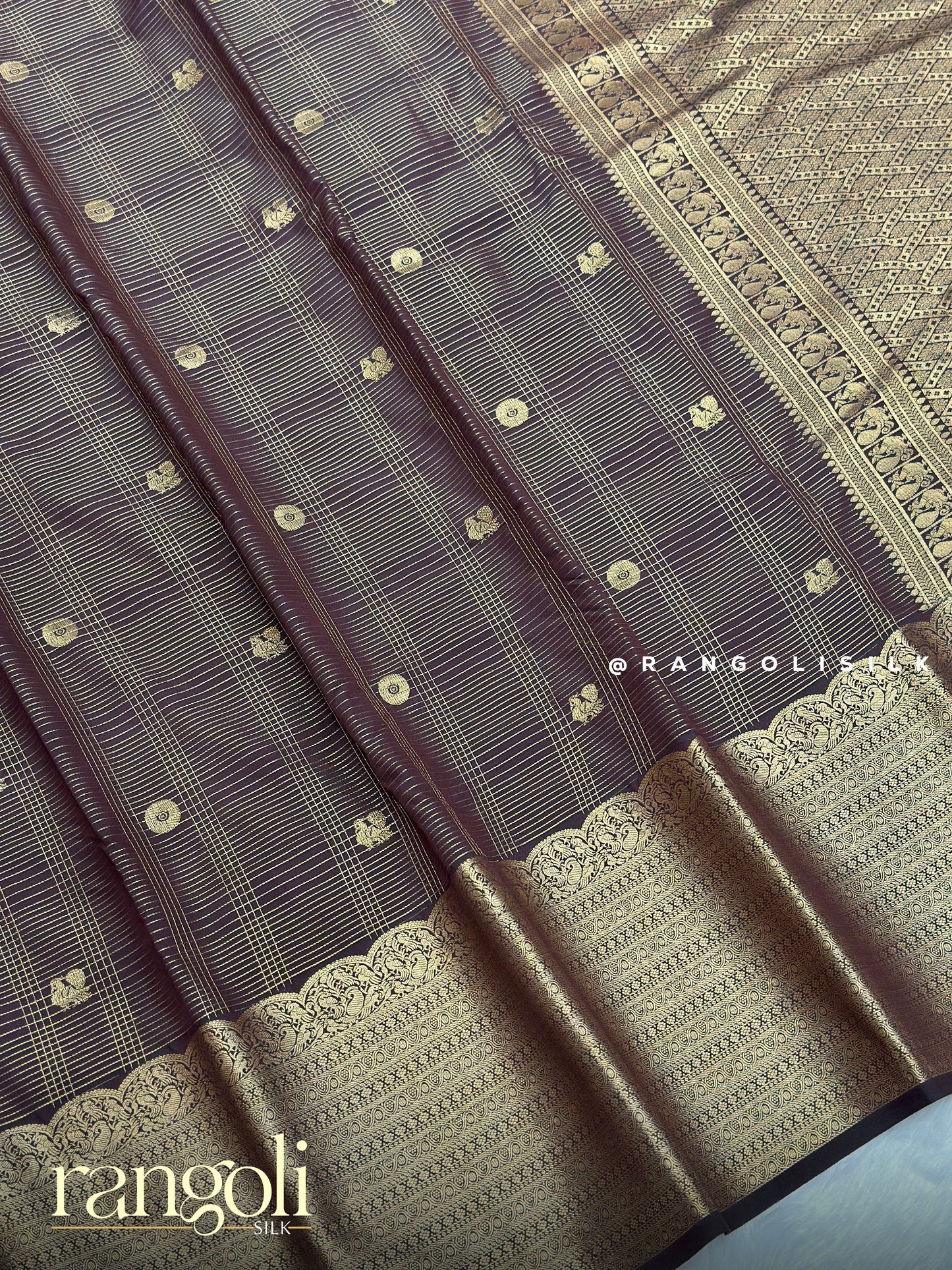 Semi Kanjivaram Silk Saree with Zari Border & Traditional Buttas - Post 973