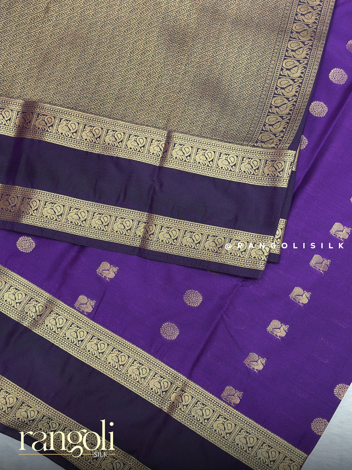 Semi Kanjivaram Silk Saree with Zari Border & Traditional Buttas - Post 973