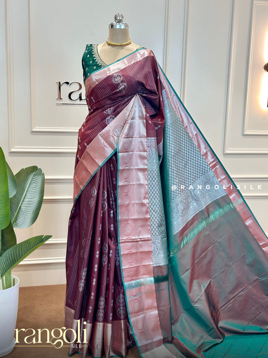 Traditional Semi Kanjivaram Silk Saree – Contrast Borders & Zari Work - Post 563