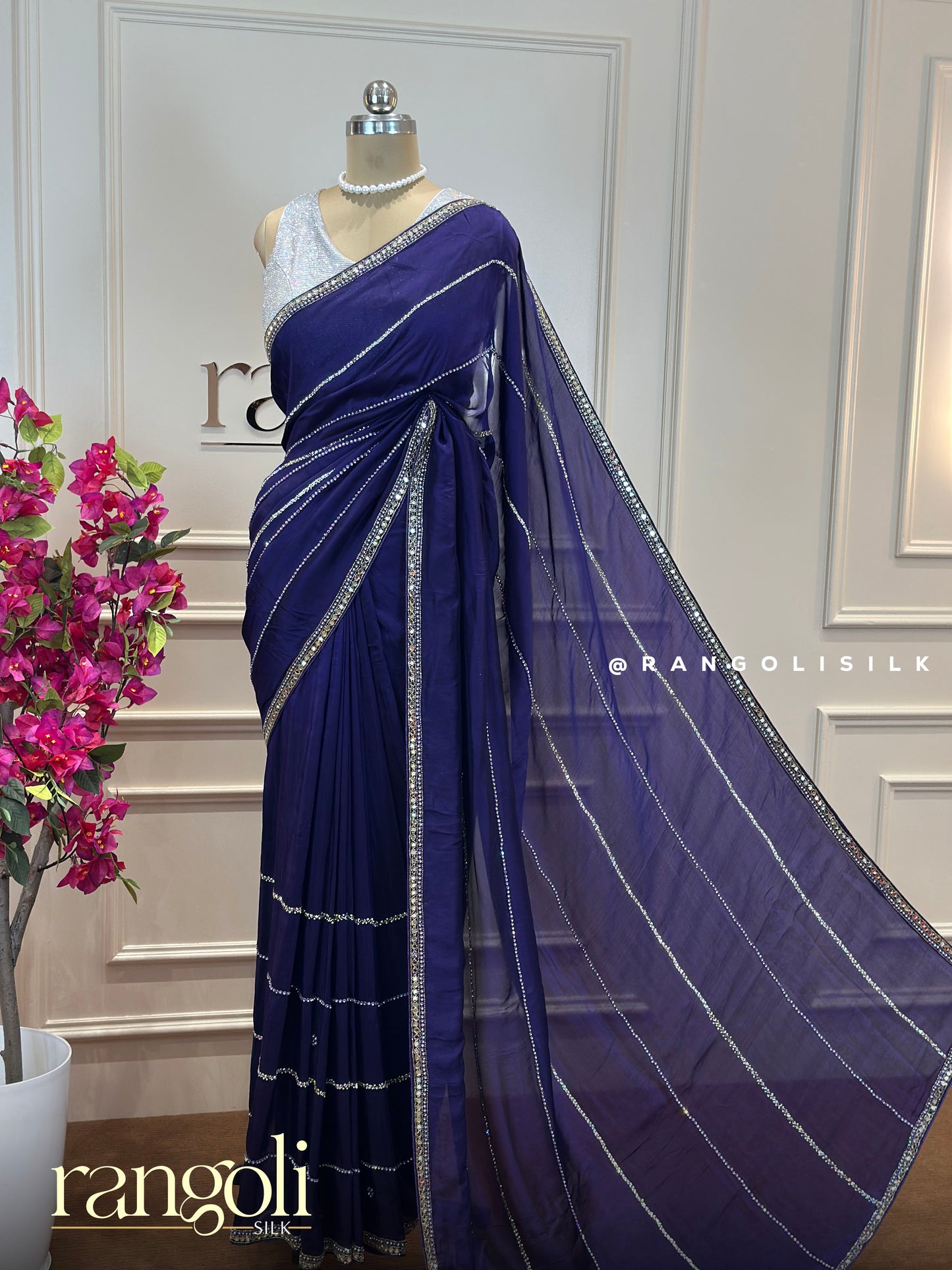 Designer Party Wear Saree with Embellished Striped Pattern - Post 661