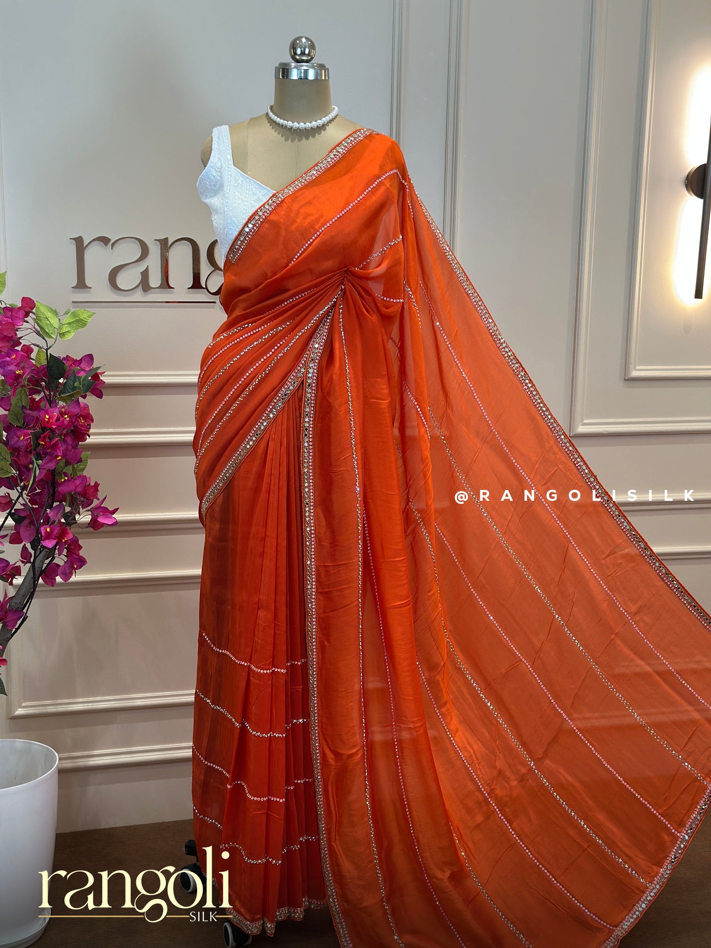 Designer Party Wear Saree with Embellished Striped Pattern - Post 661