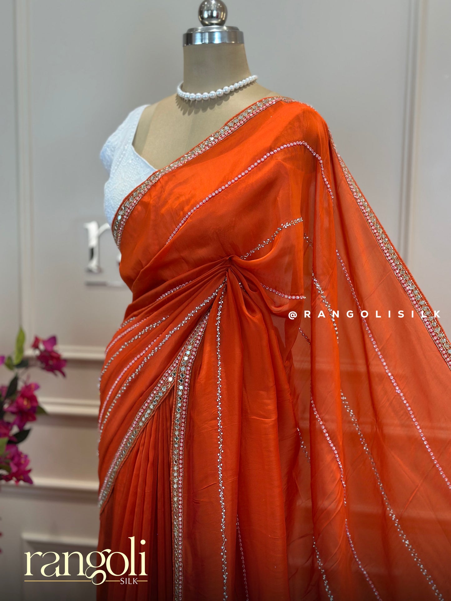 Designer Party Wear Saree with Embellished Striped Pattern - Post 661