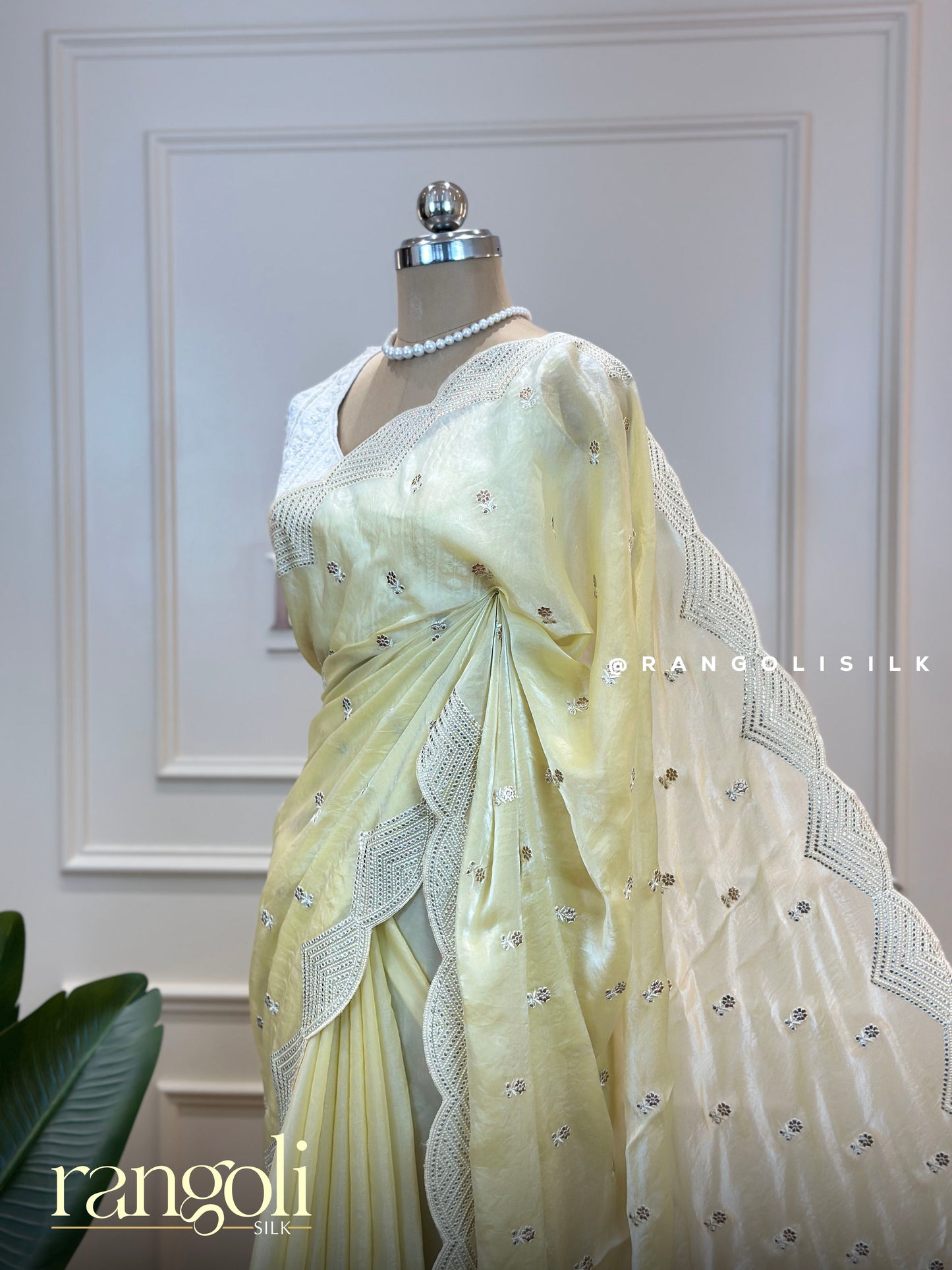 Soft Lemon Shade Designer Saree with Delicate Embroidery & Scalloped Lace - Post 564