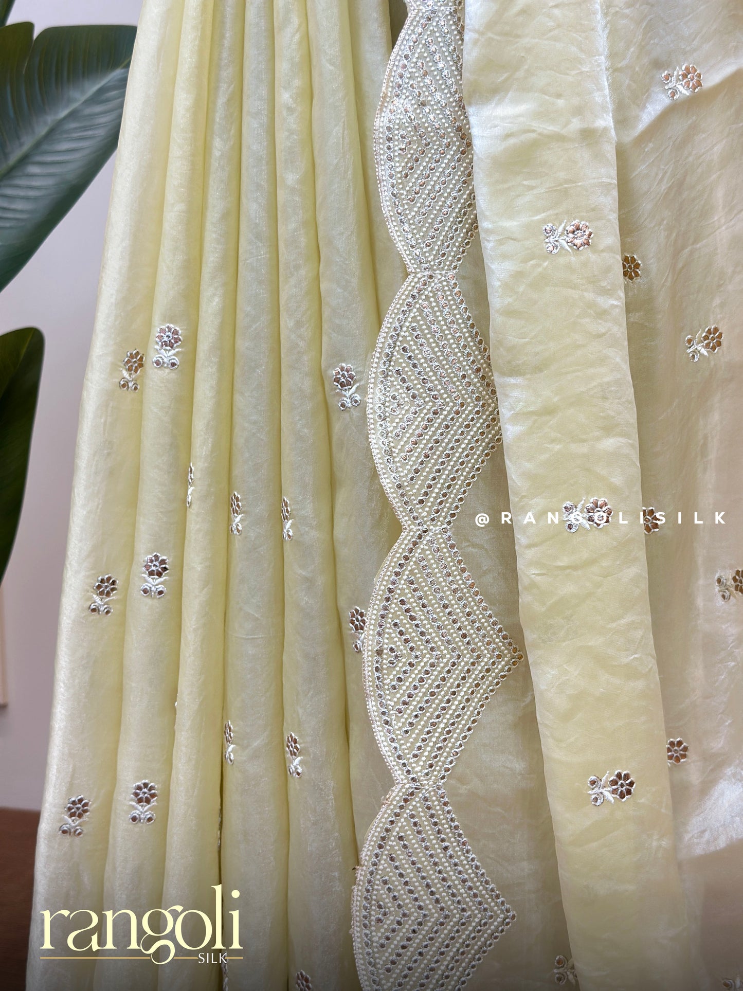 Soft Lemon Shade Designer Saree with Delicate Embroidery & Scalloped Lace - Post 564