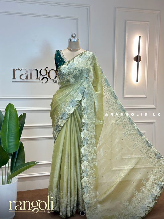Designer Saree with Intricate Floral Embroidery & Soft Shimmer Finish - Post 562