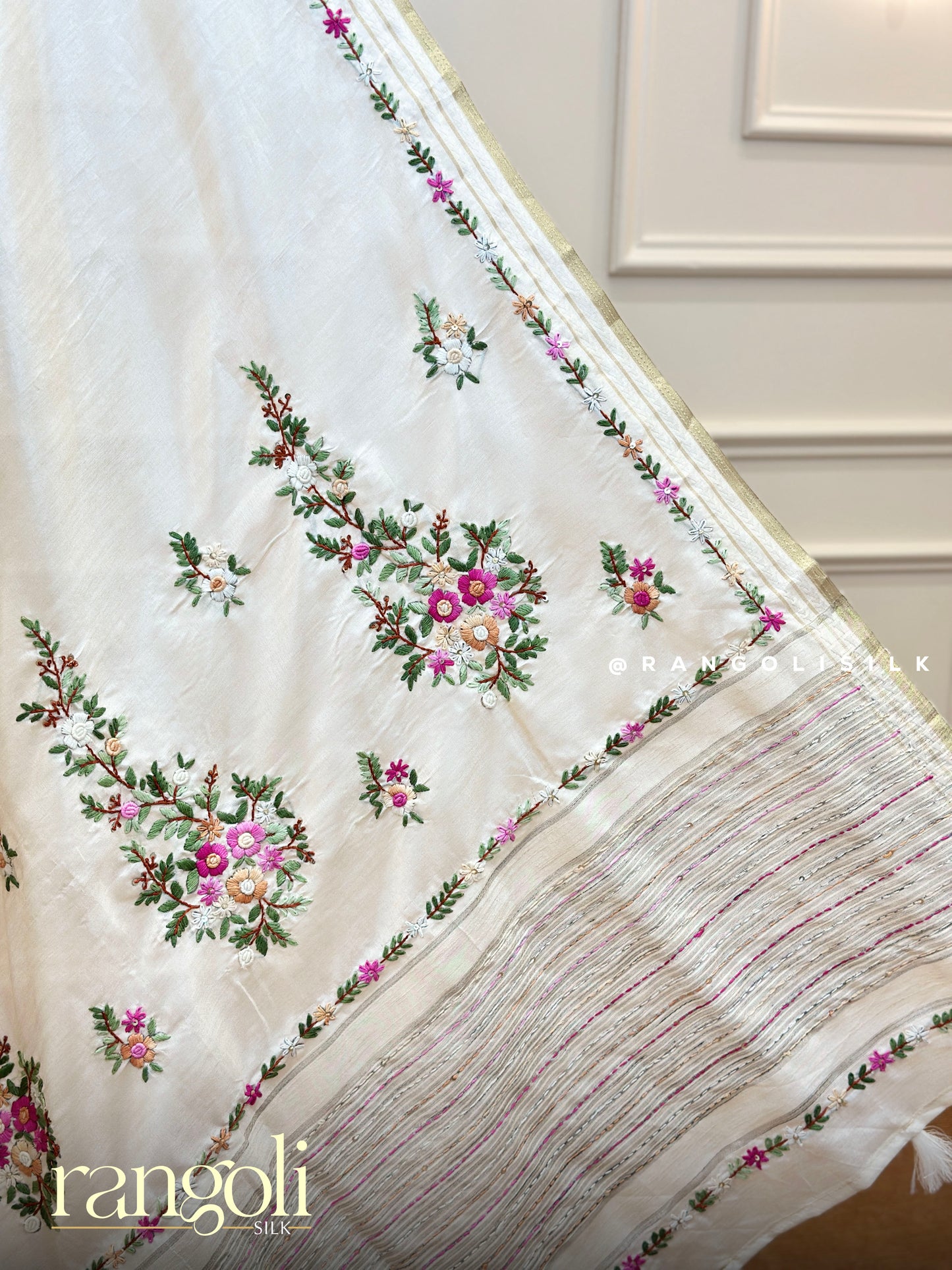 Elegant Off-White Cotton Saree with Floral Embroidery & Woven Pallu - Post 662