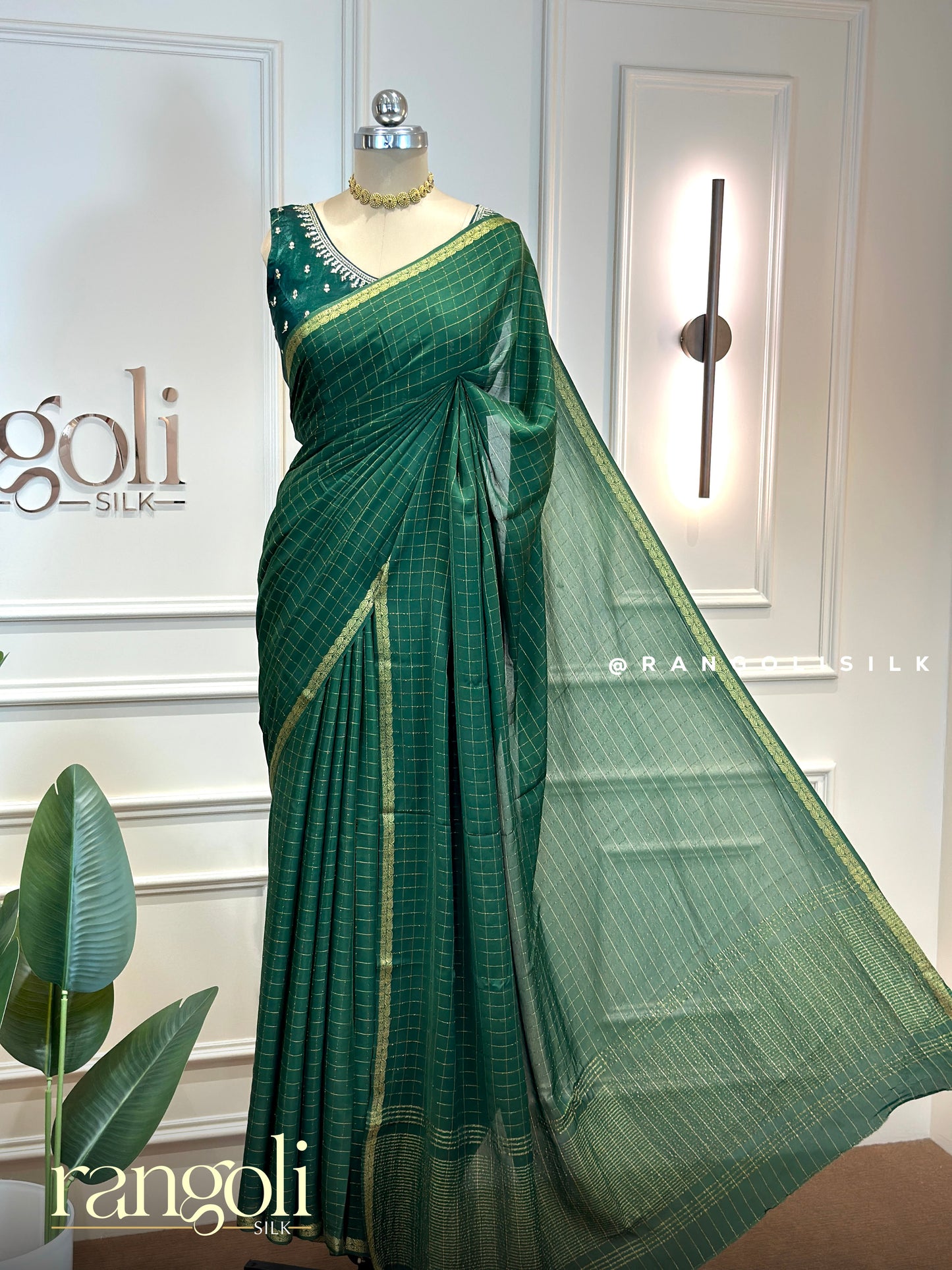 Semi Mysore Silk Saree in Classic Checks Pattern with Delicate Small Border - Post 976