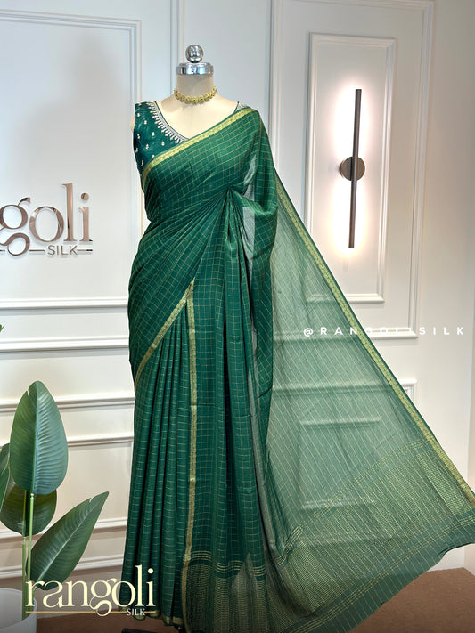 Semi Mysore Silk Saree in Classic Checks Pattern with Delicate Small Border - Post 976