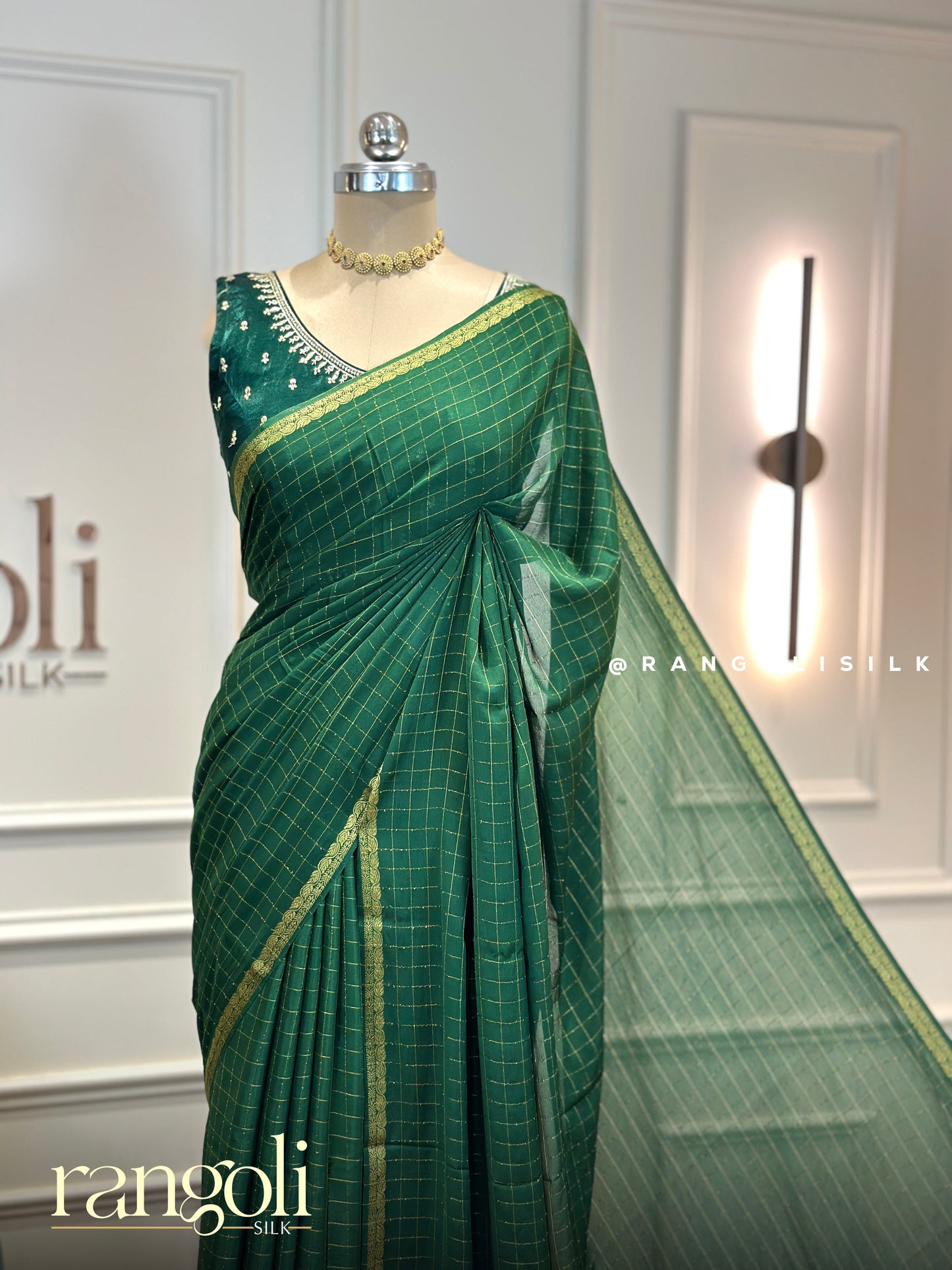 Semi Mysore Silk Saree in Classic Checks Pattern with Delicate Small Border - Post 976