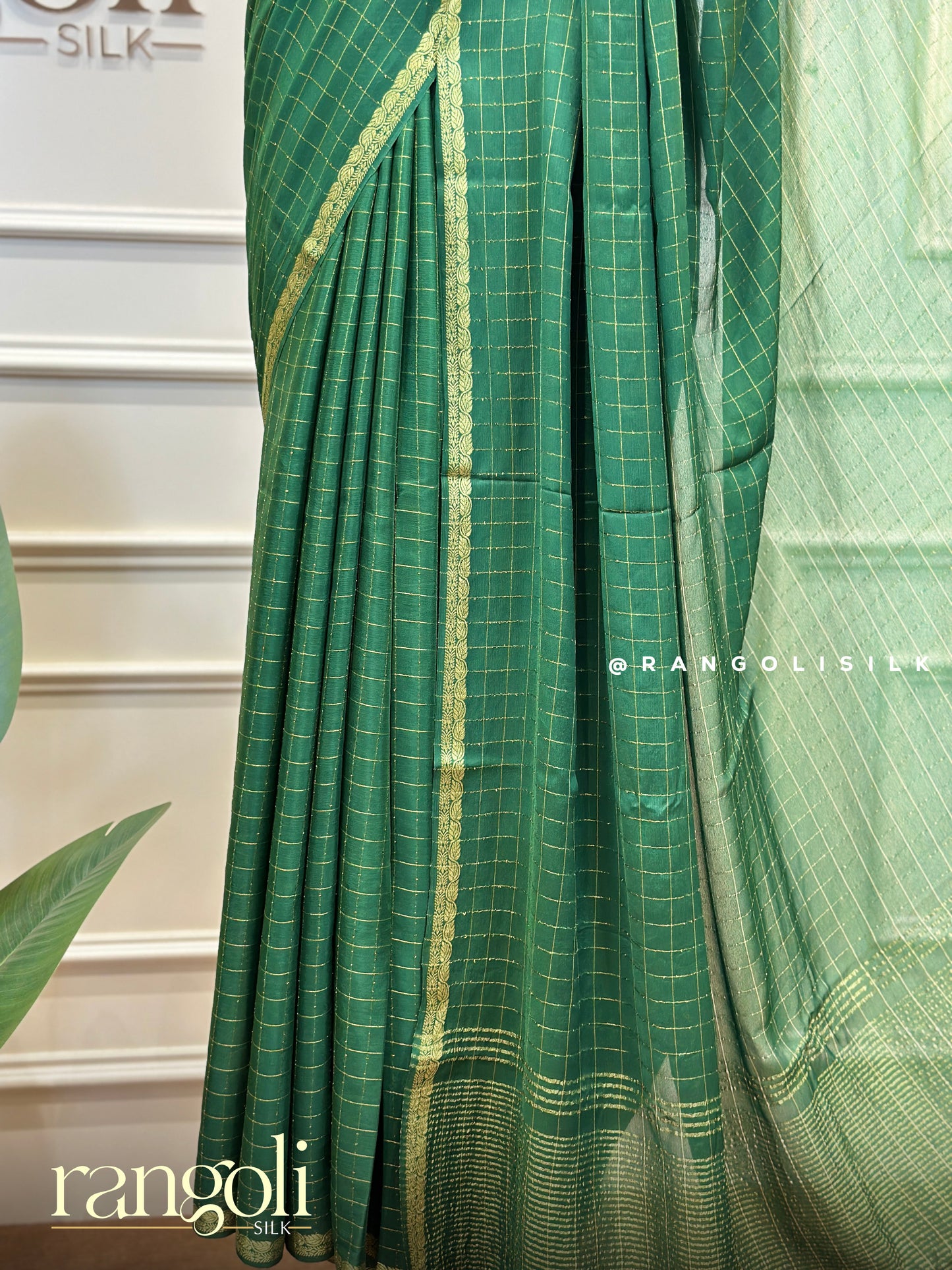 Semi Mysore Silk Saree in Classic Checks Pattern with Delicate Small Border - Post 976