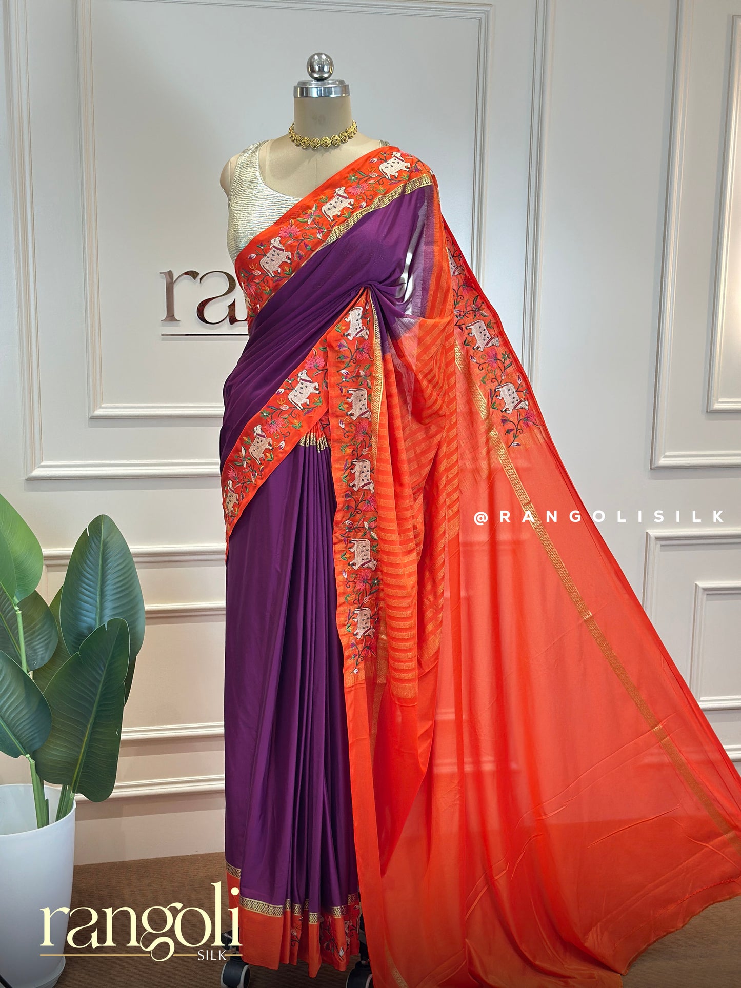 Semi Mysore Silk Crepe Saree with Pichwai Embroidery - Post 663