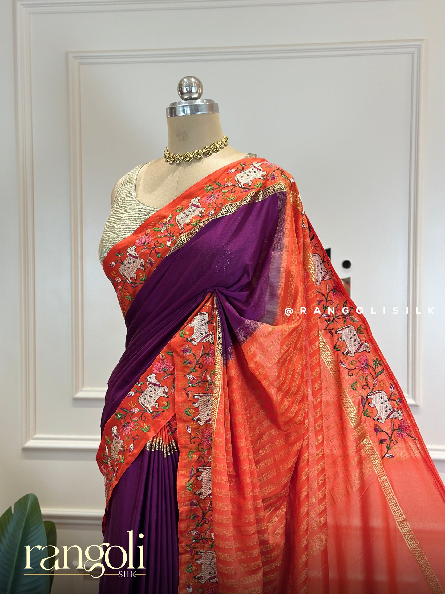 Semi Mysore Silk Crepe Saree with Pichwai Embroidery - Post 663