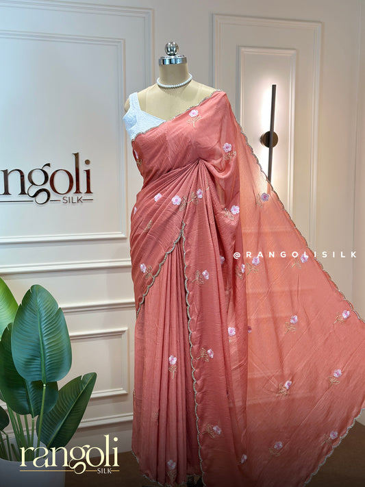 Soft Chiffon Designer Saree with Floral Embroidery - Post 860