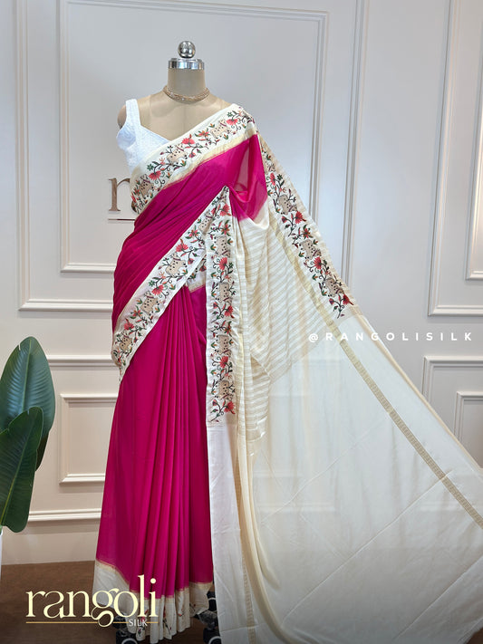 Semi Mysore Silk Crepe Saree with Pichwai Embroidery - Post 663