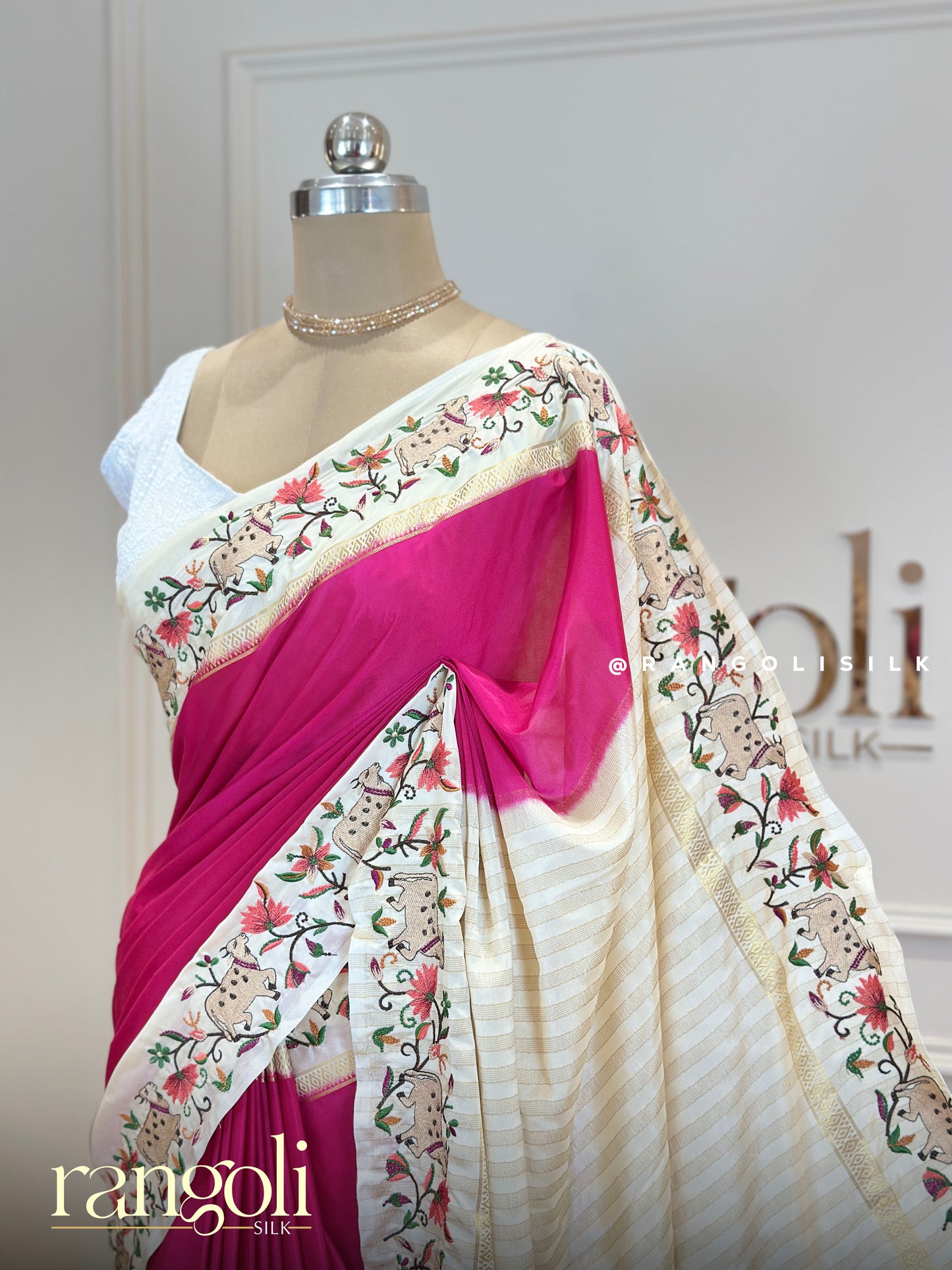 Semi Mysore Silk Crepe Saree with Pichwai Embroidery - Post 663