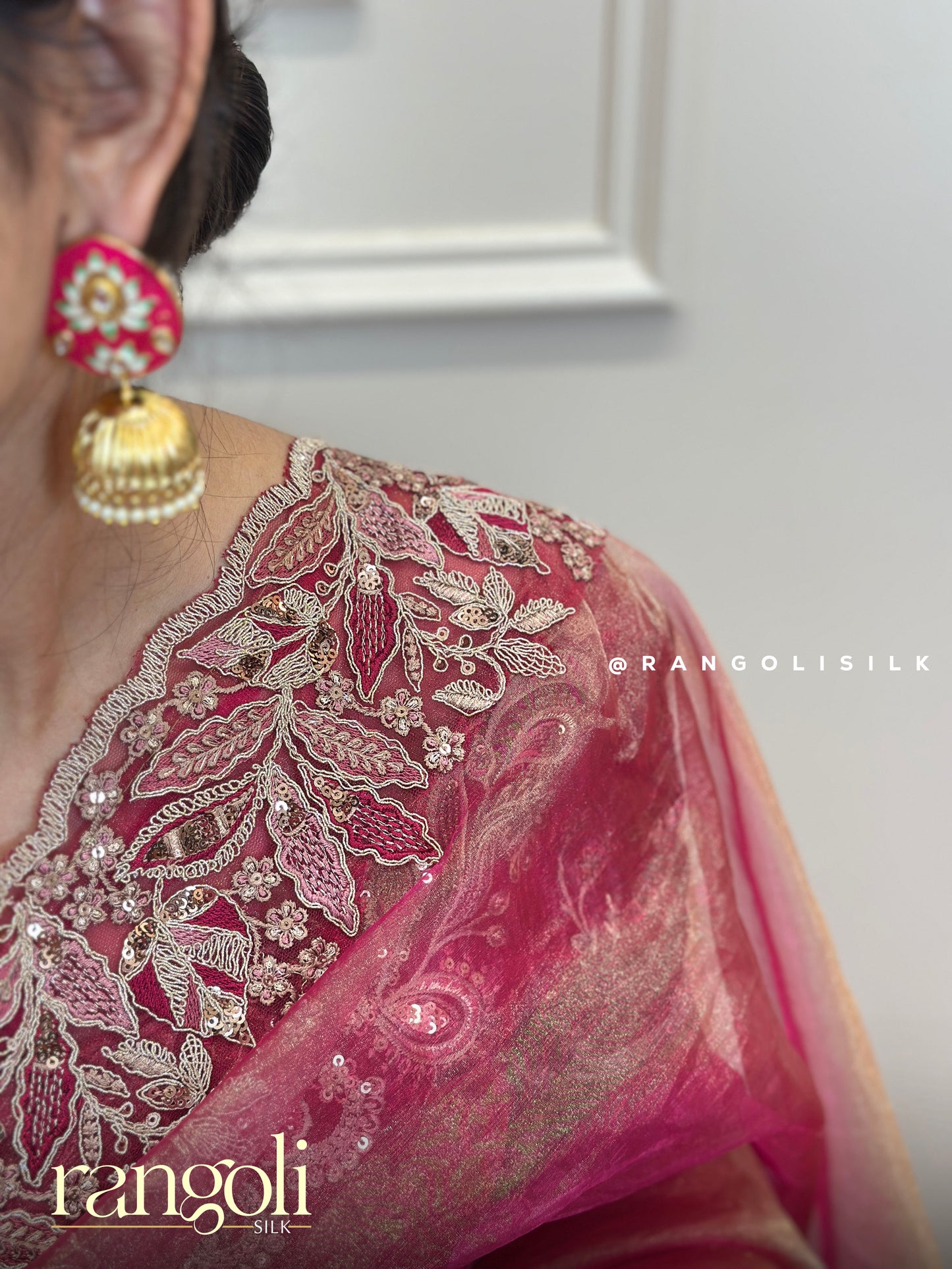 Rose Pink Tissue Organza Designer Saree with Subtle Shimmer & Embroidery - Post 674