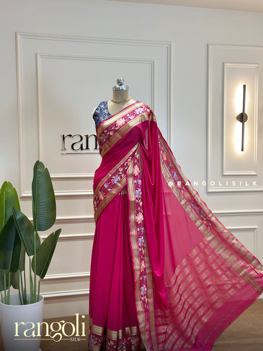Semi Mysore Silk Saree in Rich Hues with Intricate Floral Borders - Post 451
