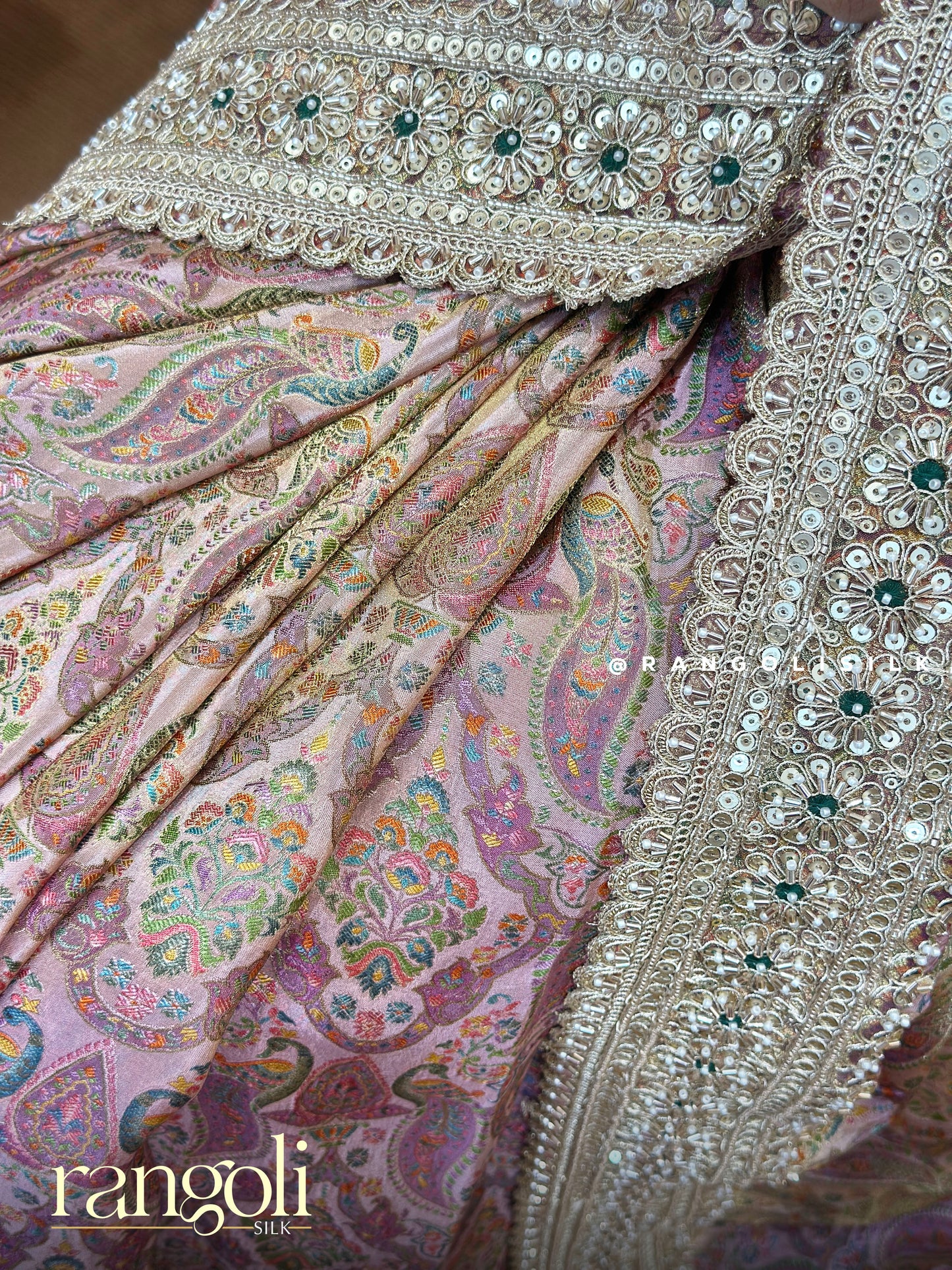 Pastel Banarasi Silk Saree with Intricate Floral & Paisley Weaves - Post 695