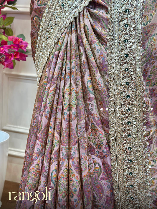 Pastel Banarasi Silk Saree with Intricate Floral & Paisley Weaves - Post 695