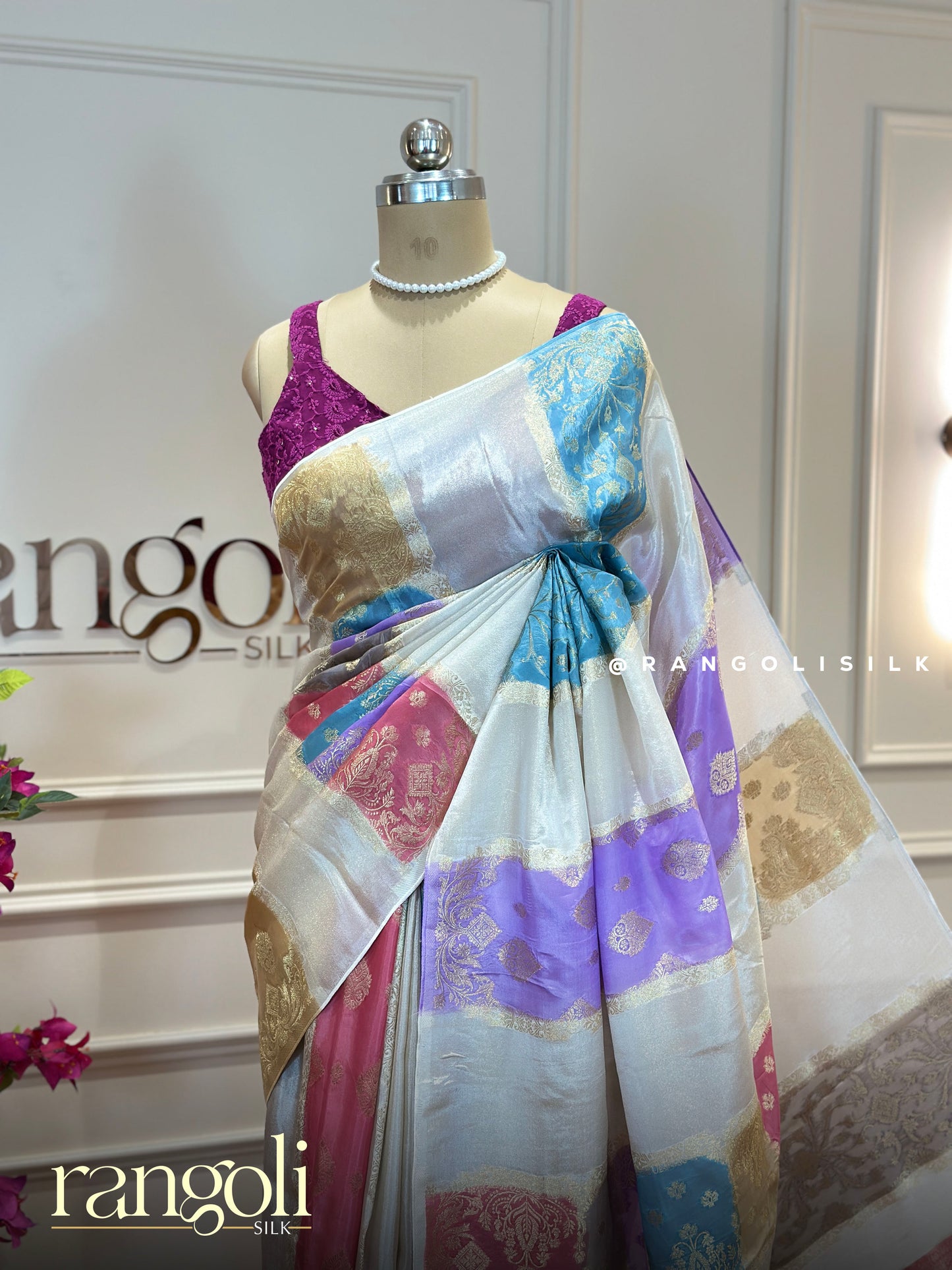 Elegant Ivory Dupion Silk Saree with Antique Gold Zari Work & Tassel Pallu - Post 872