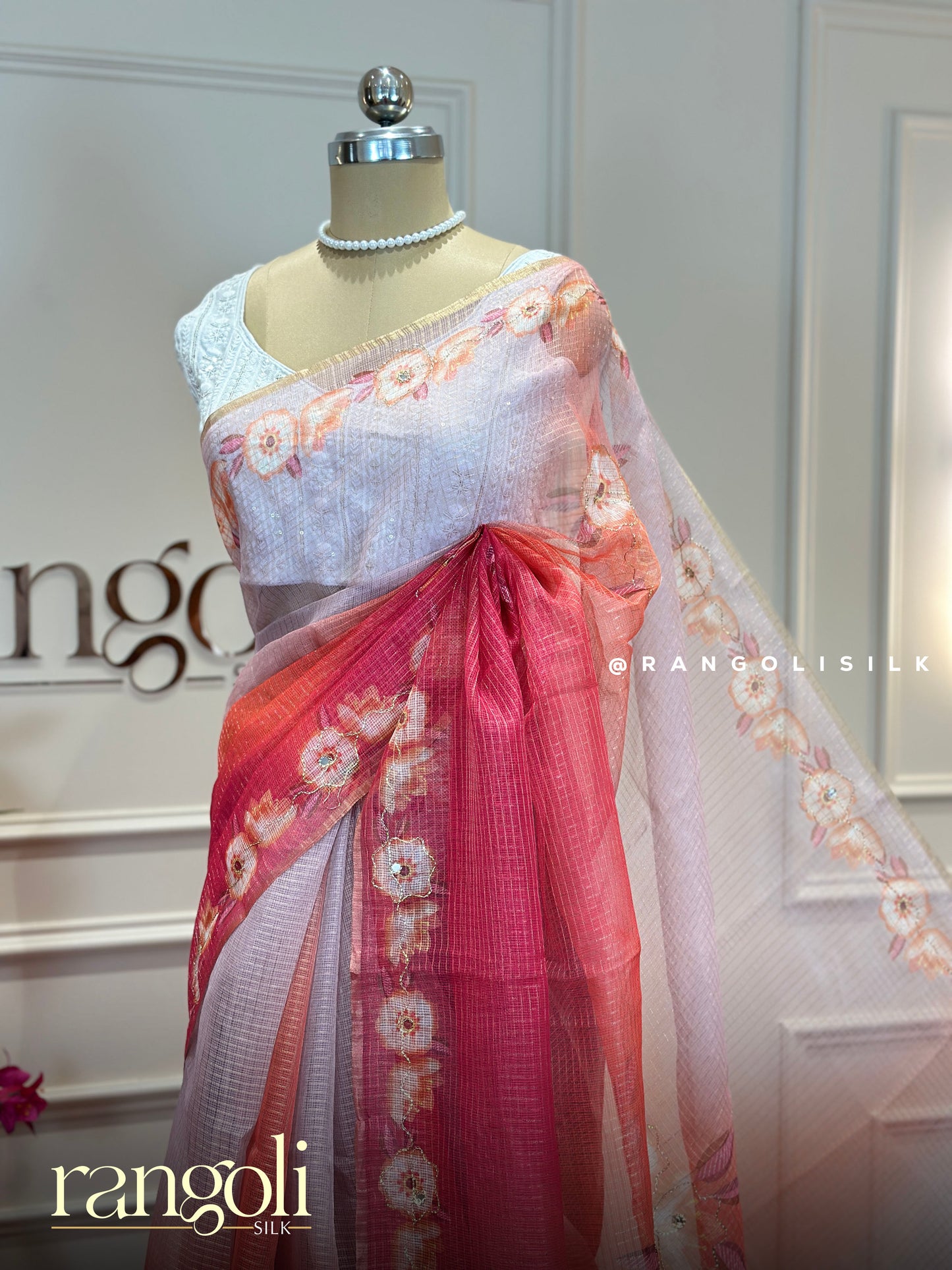 Elegant Net Cotton Sarees -  Floral Embroidery & Soft Pastel Drapes - Post 873